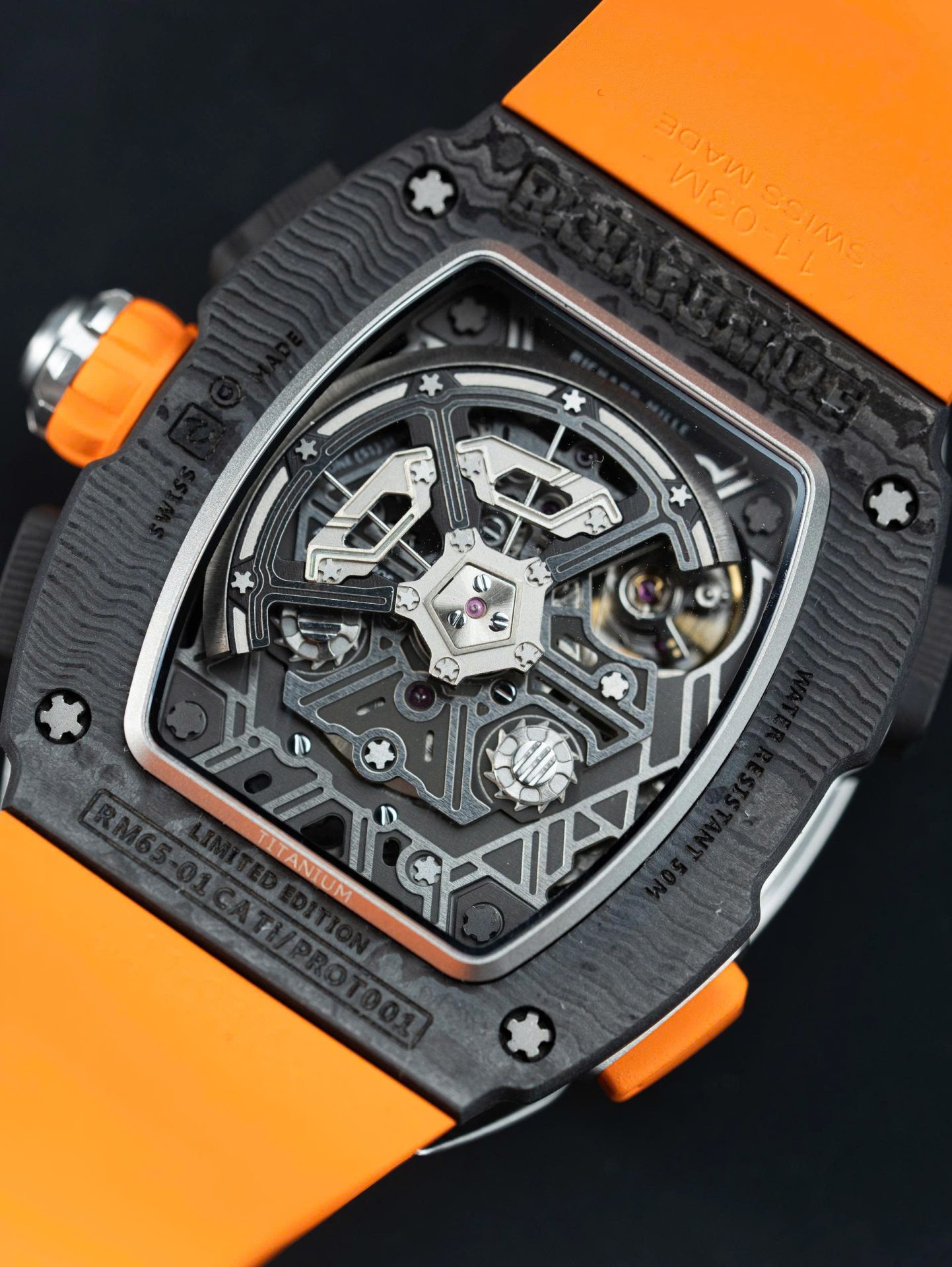 Richard Mille RM65-01 Replica Watches Orange Rubber Strap 44.5×49.9mm