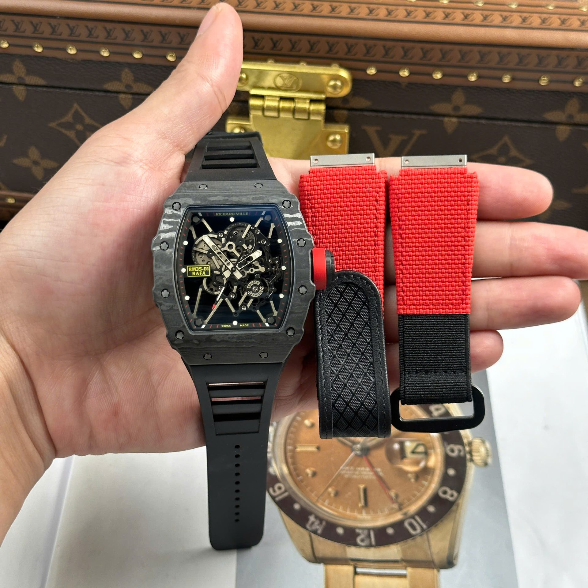 Richard Mille RM35-01 Rafael Nadal Carbon NTPT Replica Watches Black Rubber Strap ZF Factory 49,9x43mm