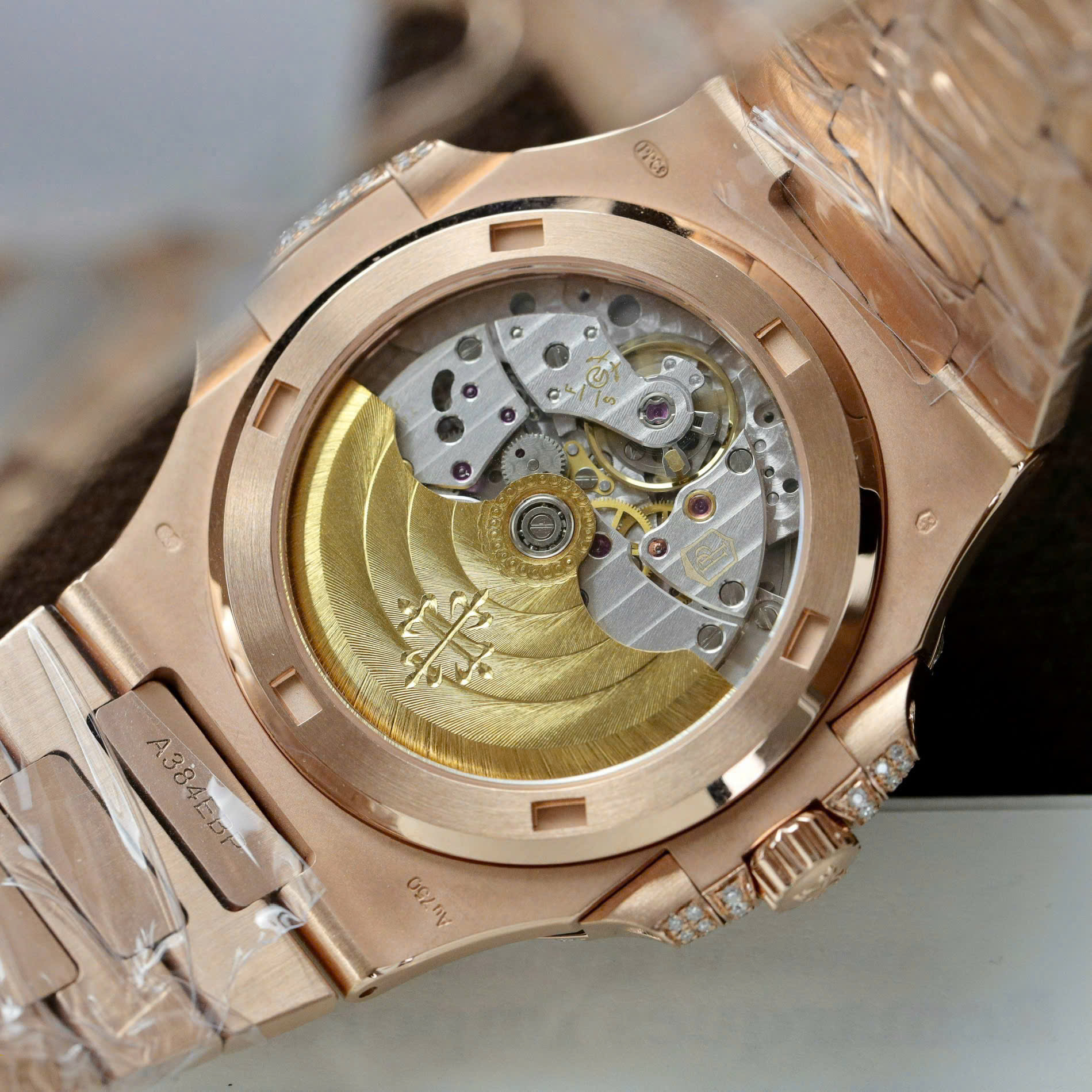 Patek Philippe Nautilus 5711 Replica Watch Gold Wrapped + Moissanite Diamonds Hong Kong Custom 40mm