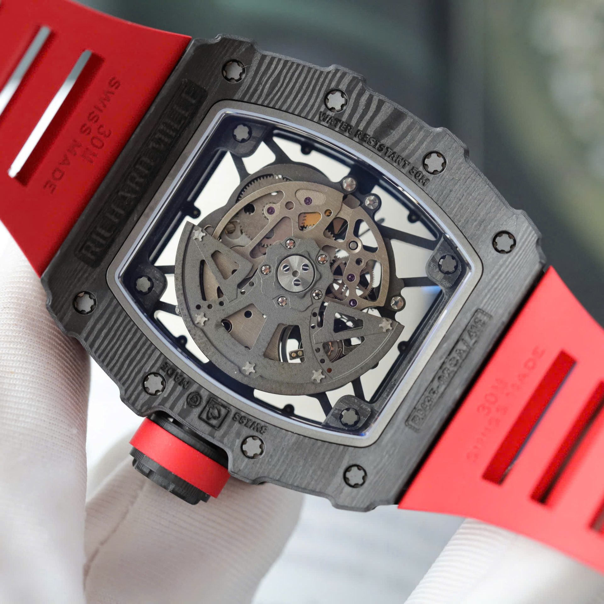 Richard Mille Rm35-02 Red Imitation Watches Carbon Super Light 77 GRams ZF Factoy 44mm
