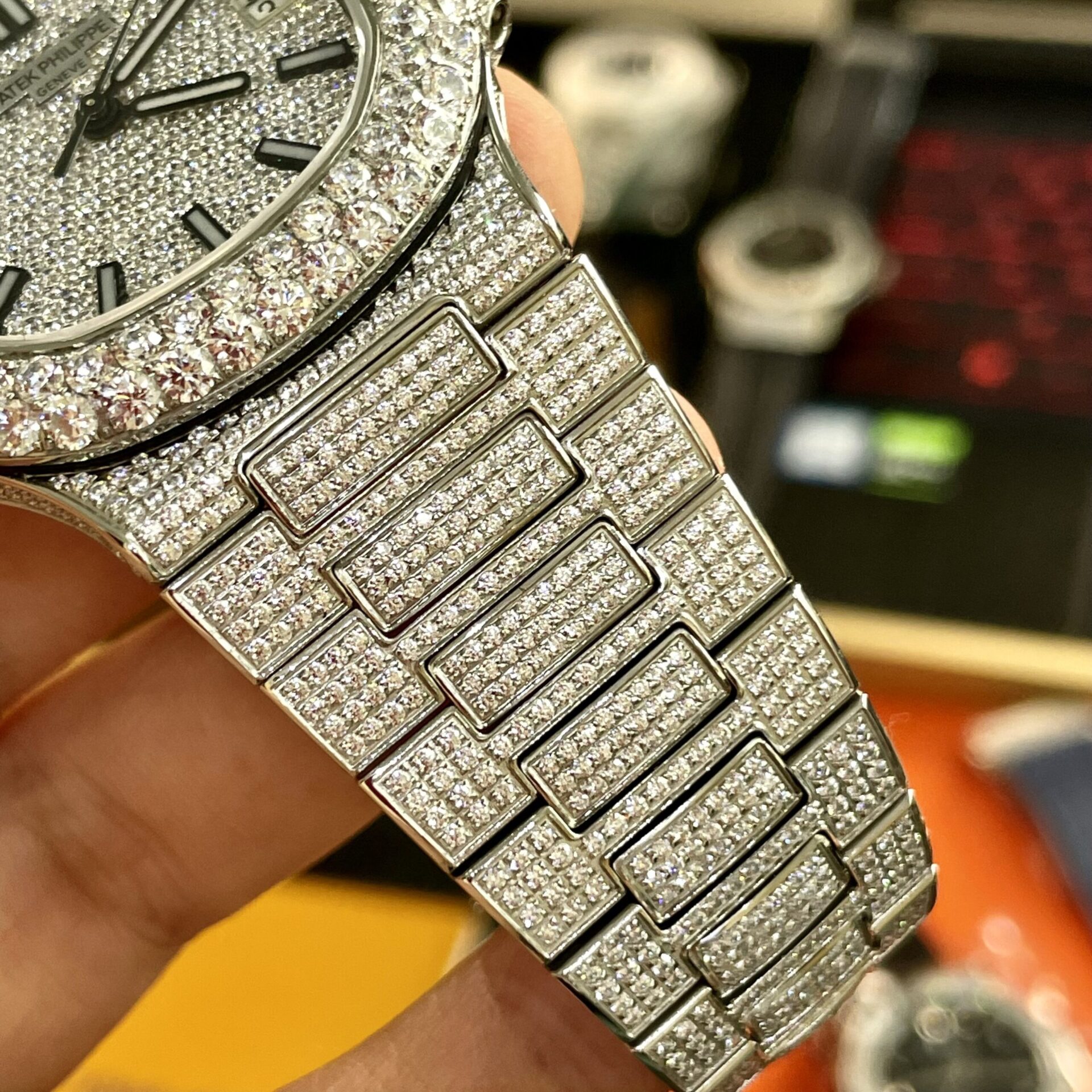 Patek Philippe Replica Watches Nautilus 5719 Full Diamonds PPF 40mm