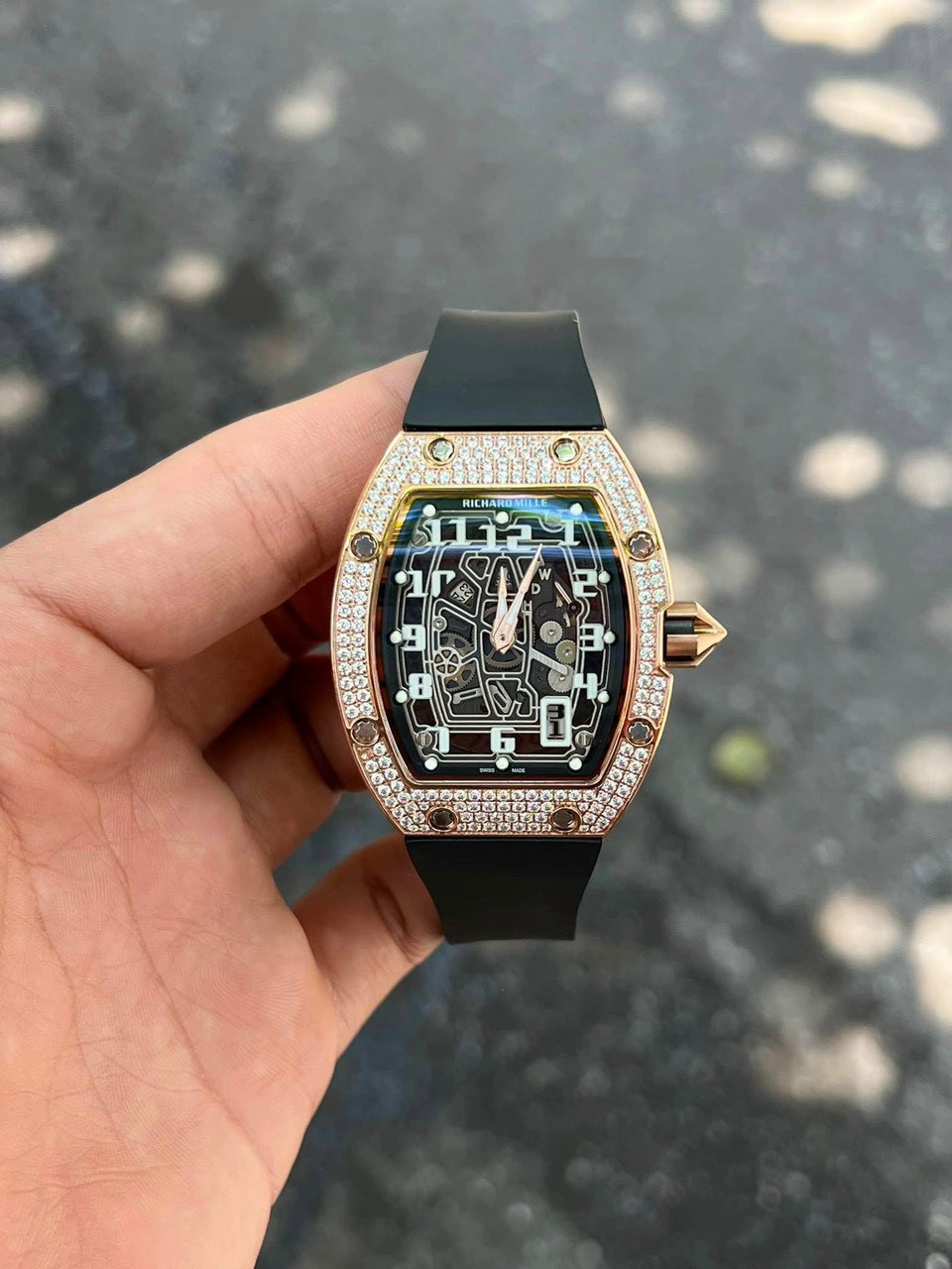 Richard Mille Replica Watch RM67 Black Dial Men s Full Diamond 40mm