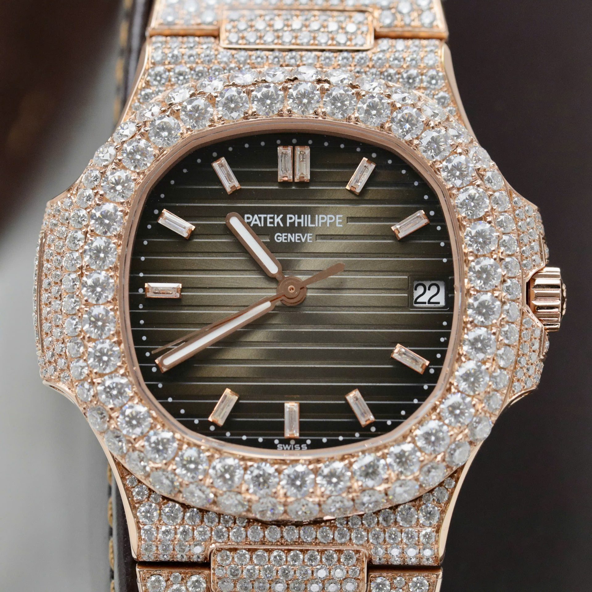 Patek Philippe Nautilus 5711 Replica Watch Gold Wrapped + Moissanite Diamonds Hong Kong Custom 40mm