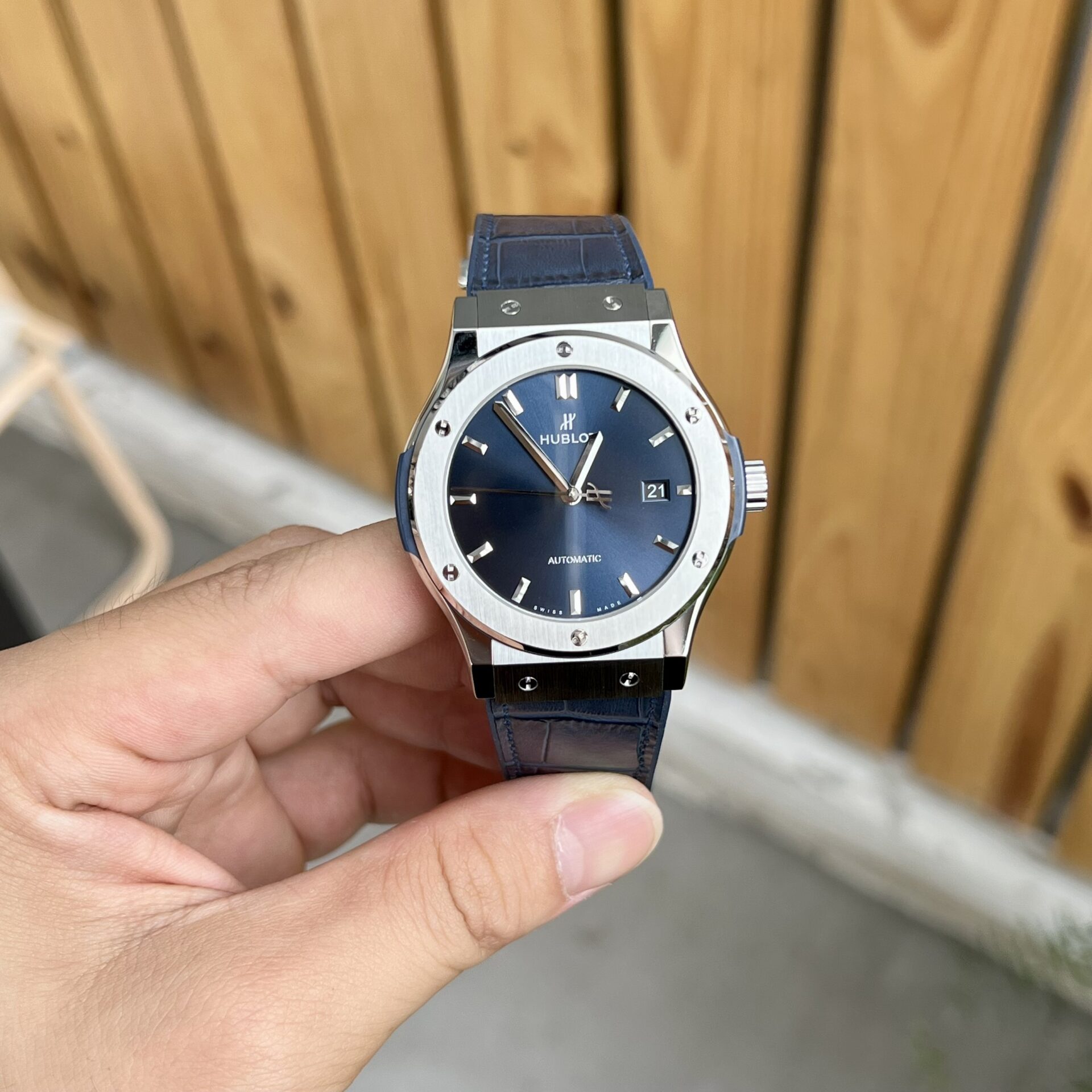 Hublot Replica 1:1 Watch Classic Fusion Titanium Blue Leather Strap JJF 42mm