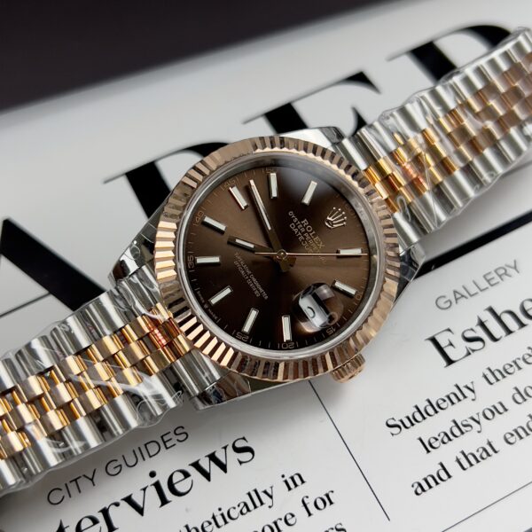 Rolex Rep 11 Watch DateJust Men s Chocolate Dial 18K Rose Gold Wrapped GM Factory 41mm