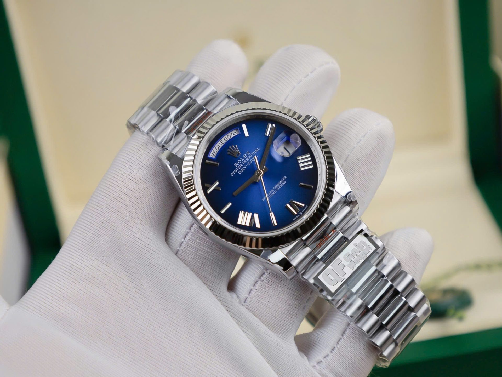 Rolex Day-Date 228239 Replica 11 Watch Dial Blue Ombre Weight 186 Grams QF 40mm