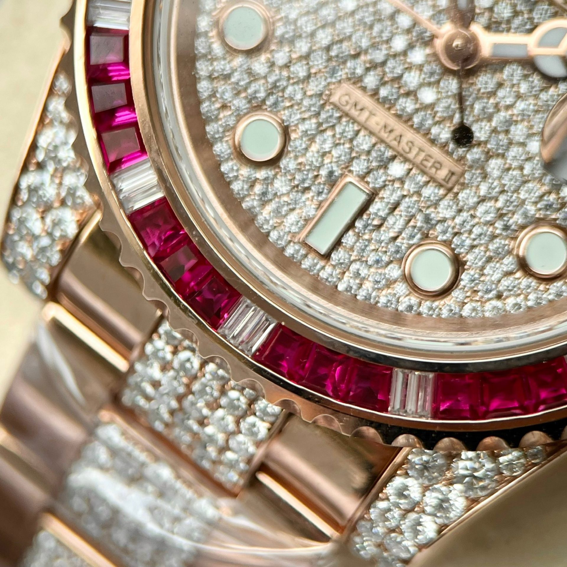 Rolex Replica 11 Watch GMT Master II Gold Wrapped Moissanite Diamond Sapphire 40mm