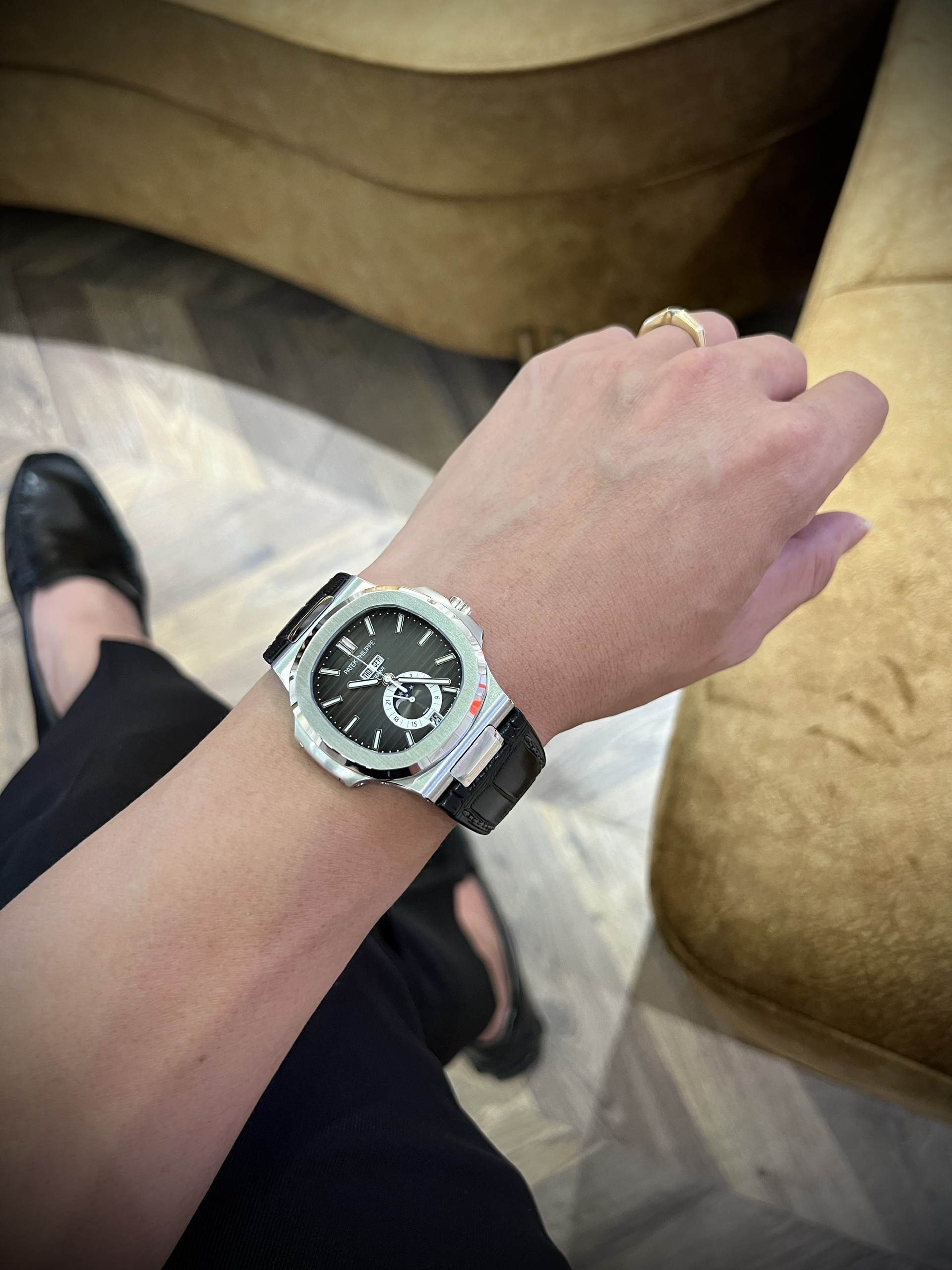 Patek Philippe Nautilus 5726 Replica 1:1 Watch Black Dial Leather Strap Factory PPF 40.5mm