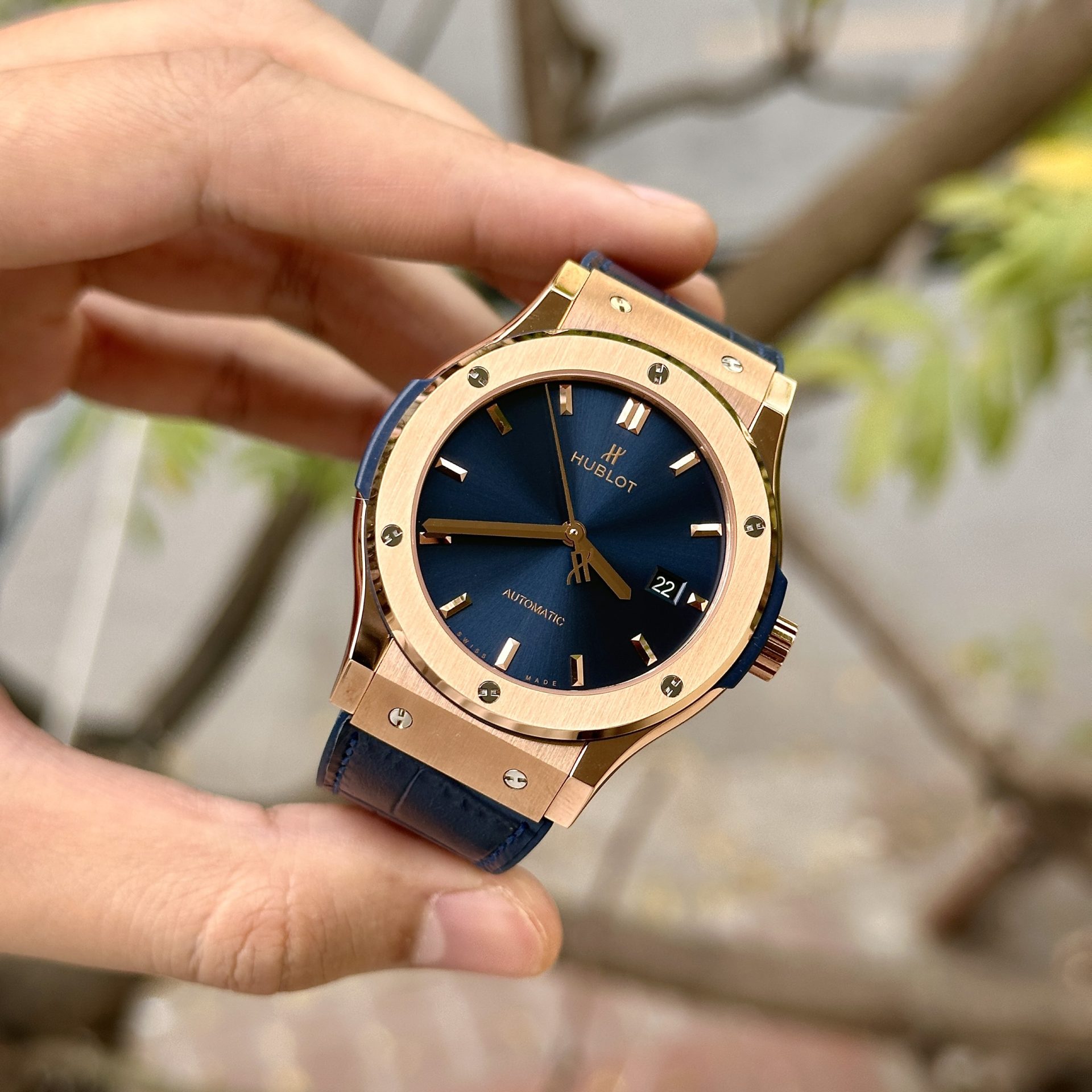 Hublot Replica 1:1 Watch Classic Fusion King Gold Blue Dial JJF Factory 42mm