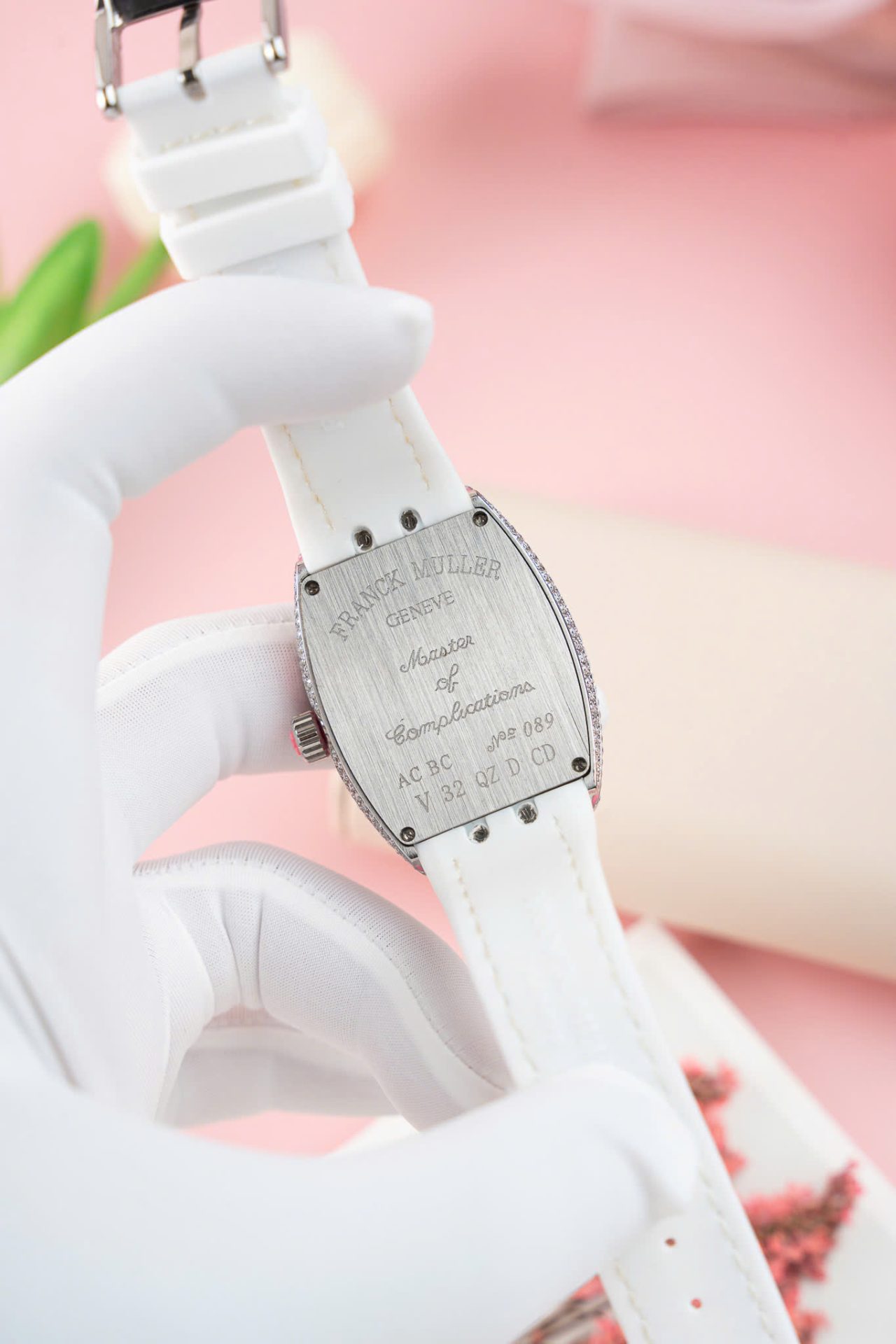 Franck Muller V32 Copies Watches White Dial Custom Diamonds Moissanite Hong Kong 36mm