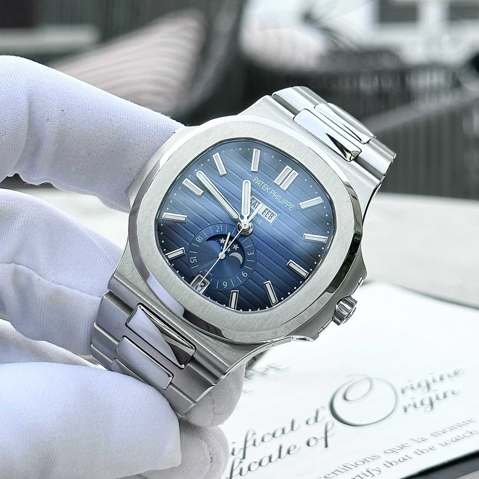 Patek Philippe Nautilus 5726 Replica 1:1 Watch Blue Dial Metal Strap PPF Factory 40.5mm