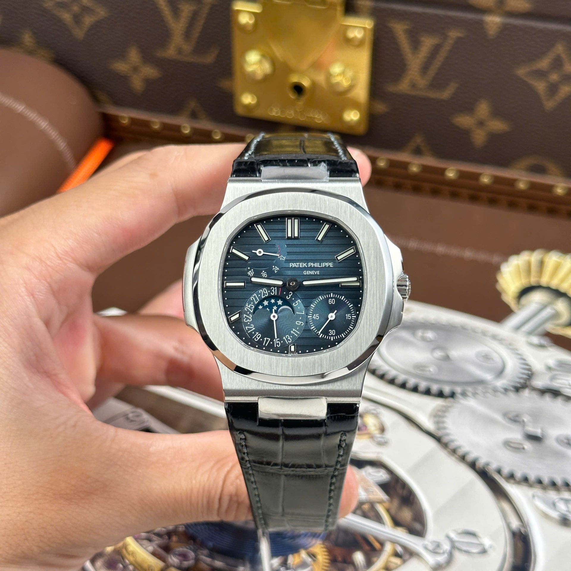 Patek Philippe Nautilus 5712 Copies Watches Blue Dial Leather Strap PPF Factory Version 3 40mm