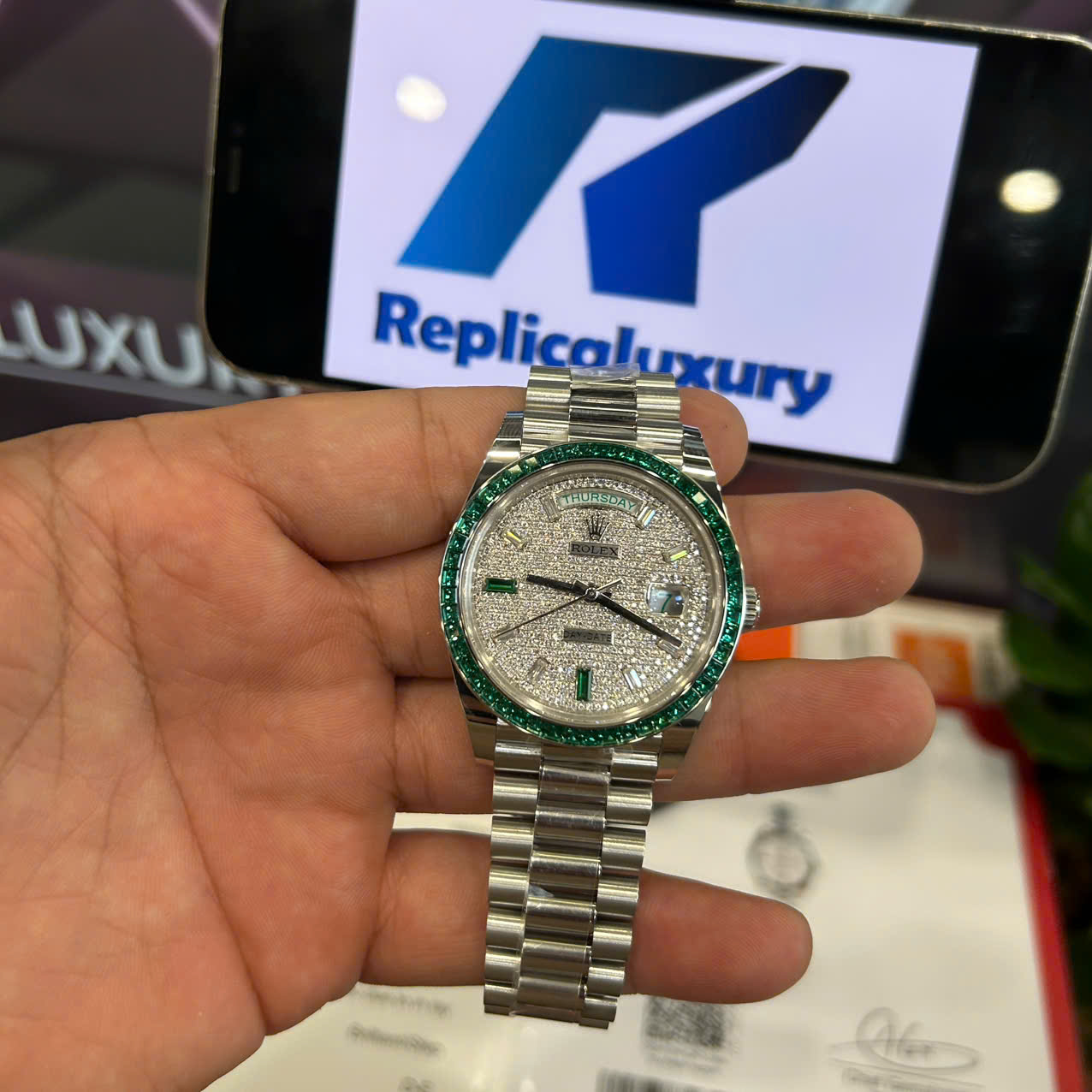 Rolex Day-Date Replica Watches Custom Diamonds Moissanite Weight 200 Grams 40mm