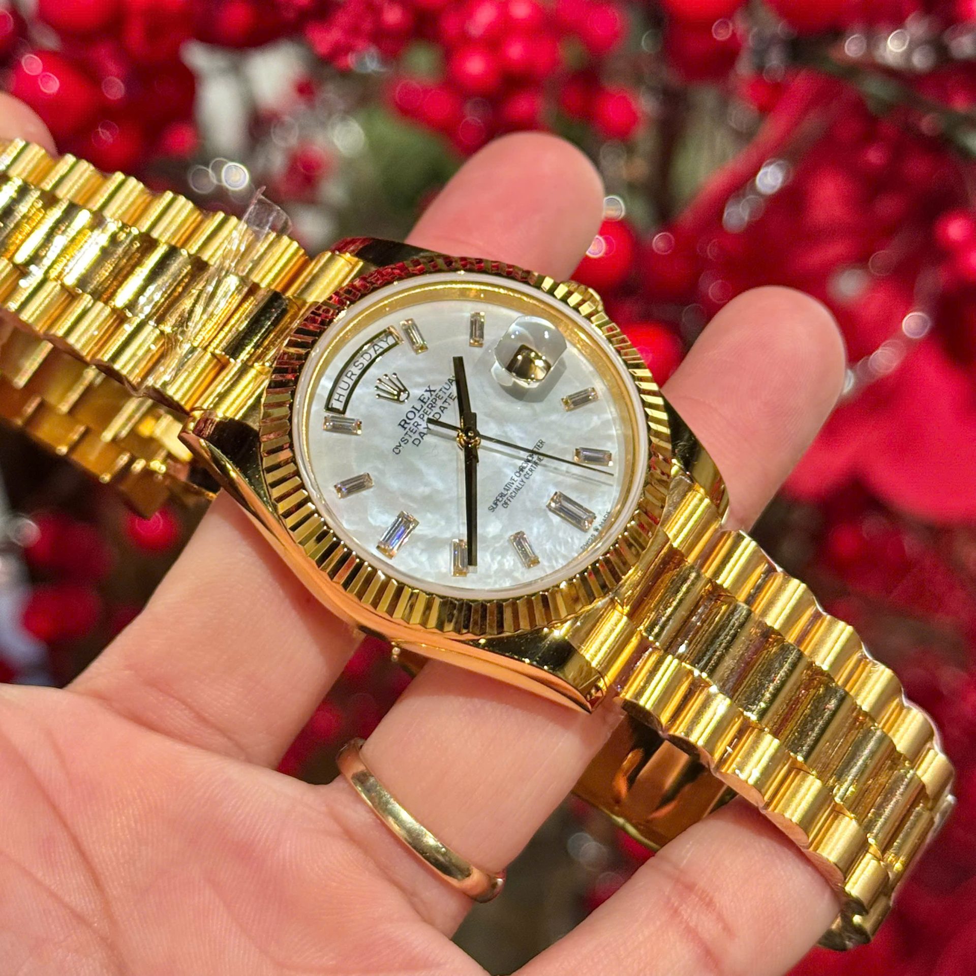 Rolex Refined Mother Of Pearl   Moissanite Diamonds Dial 18K Gold Wrapped GMF 40mm