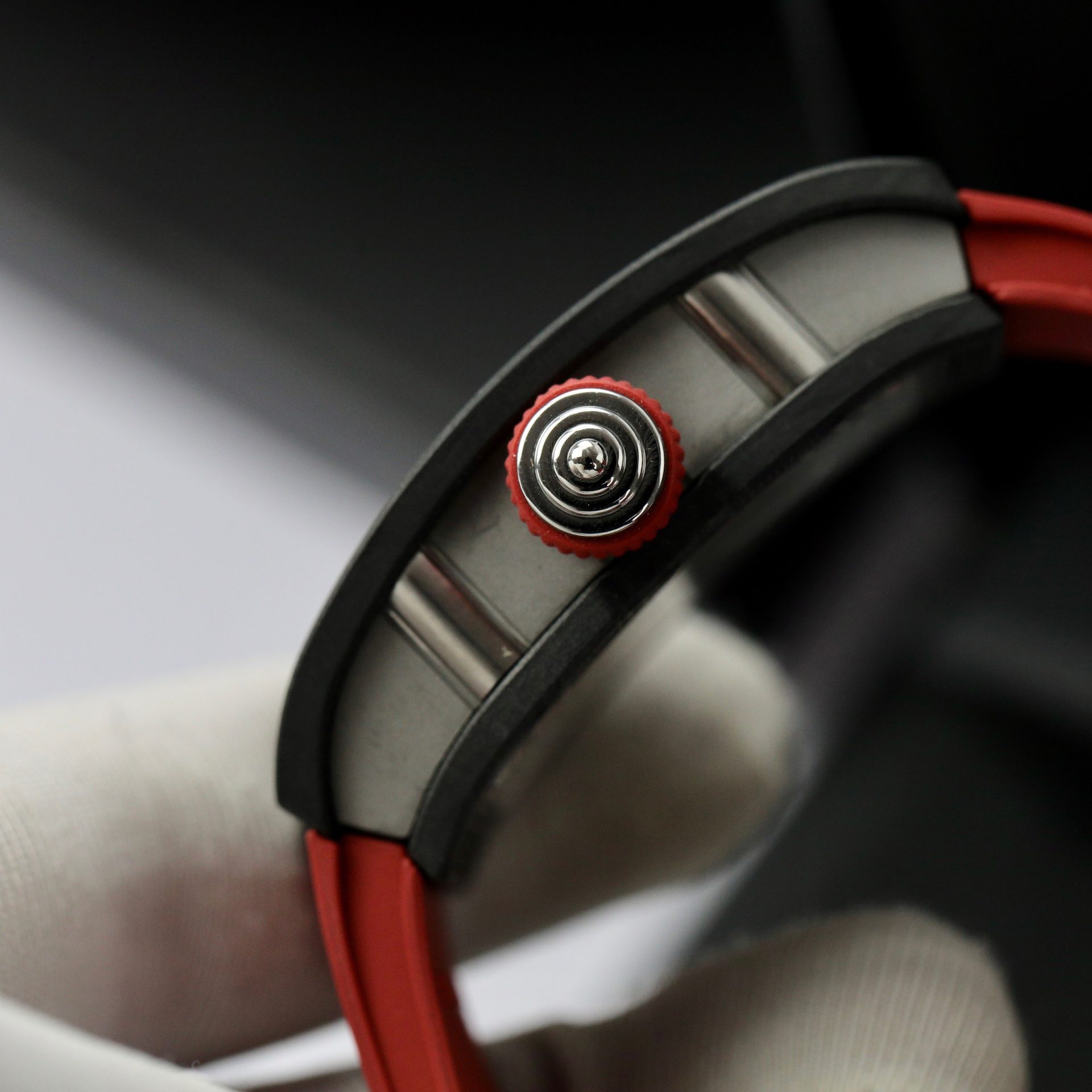 Richard Mille Replica 1:1 Watch RM07 Carbon Black Red Rubber Strap 36mm