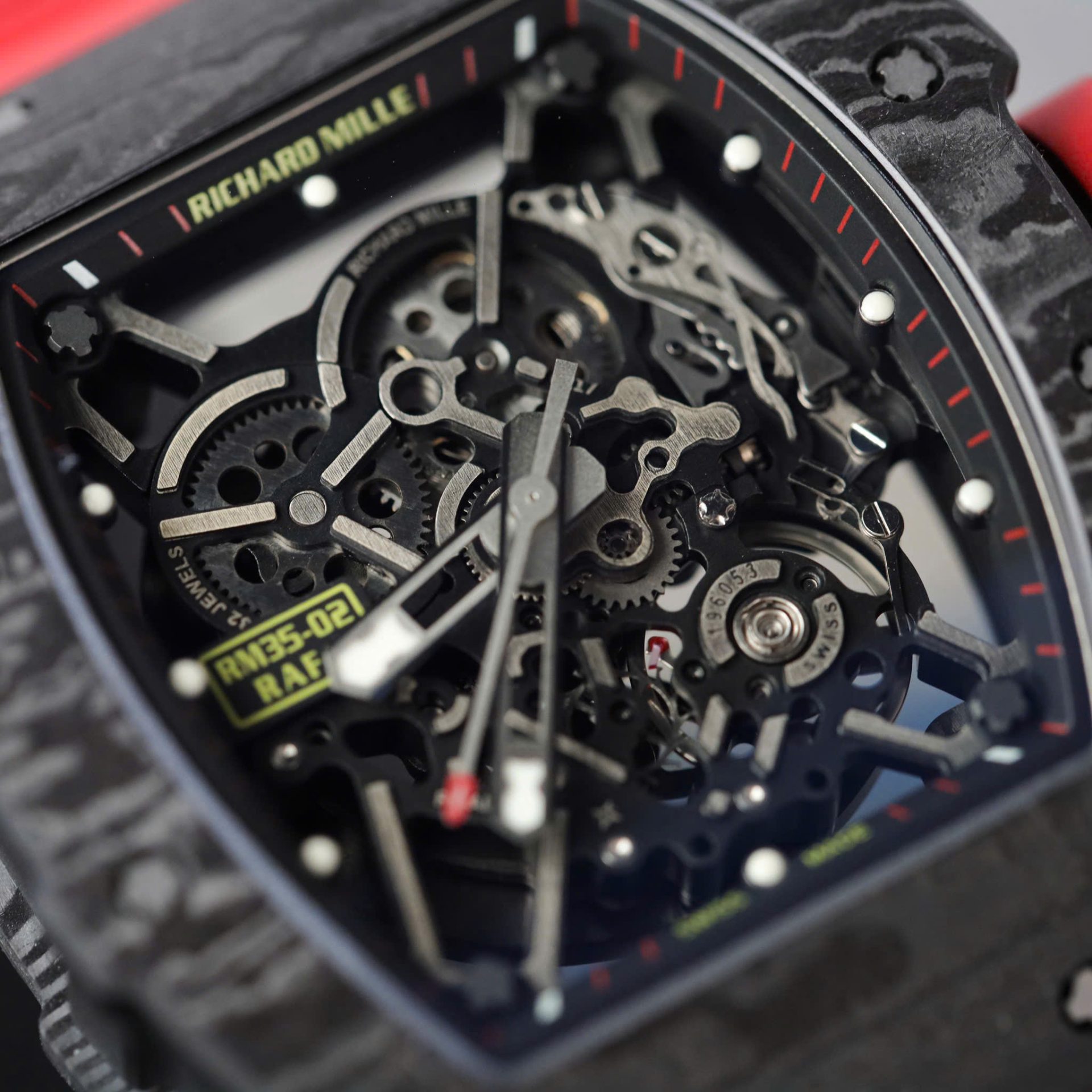 Richard Mille Rm35-02 Red Imitation Watches Carbon Super Light 77 GRams ZF Factoy 44mm