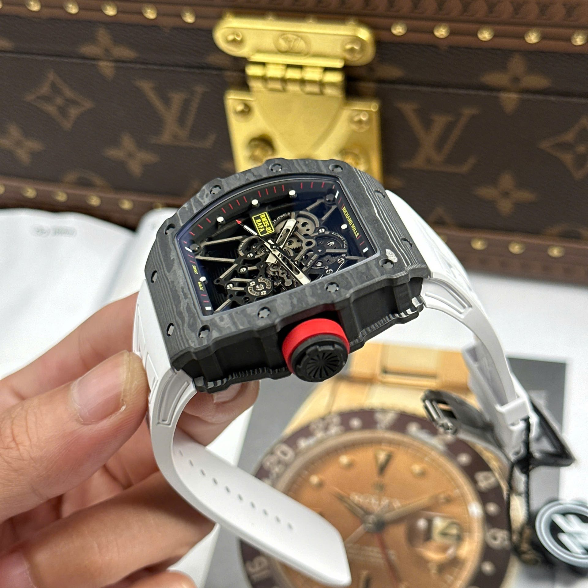 Richard Mille RM35-01 Rafael Nadal Carbon NTPT Best Copies Watches White Rubber Strap ZF Factory 49,9x43mm
