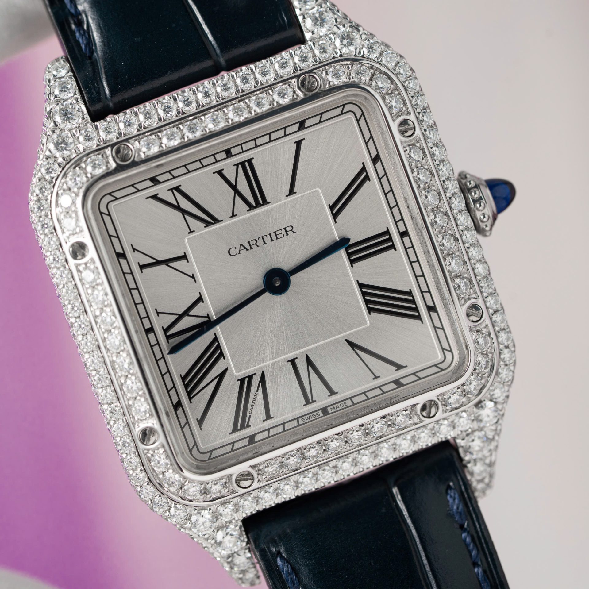 Cartier Replica 1:1 Watch Santos Dumont Large With Full Moissanite Diamond Hong Kong 42mm