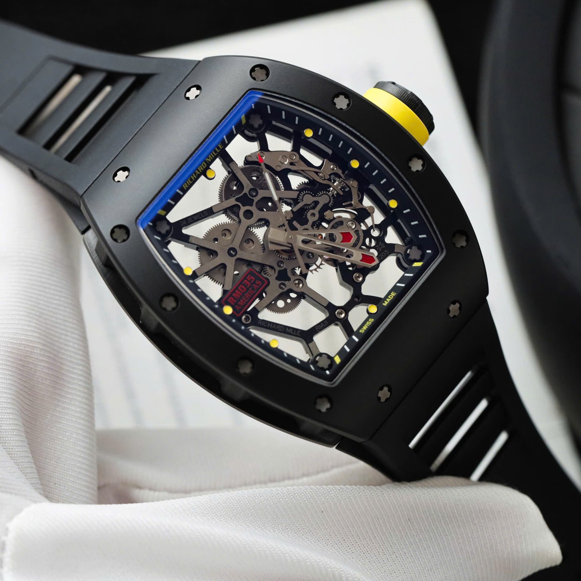 Richard Mille RM035 Americas Toro Fake Watches Black Ceramic Rubber Strap ZF Factory 40x48mm