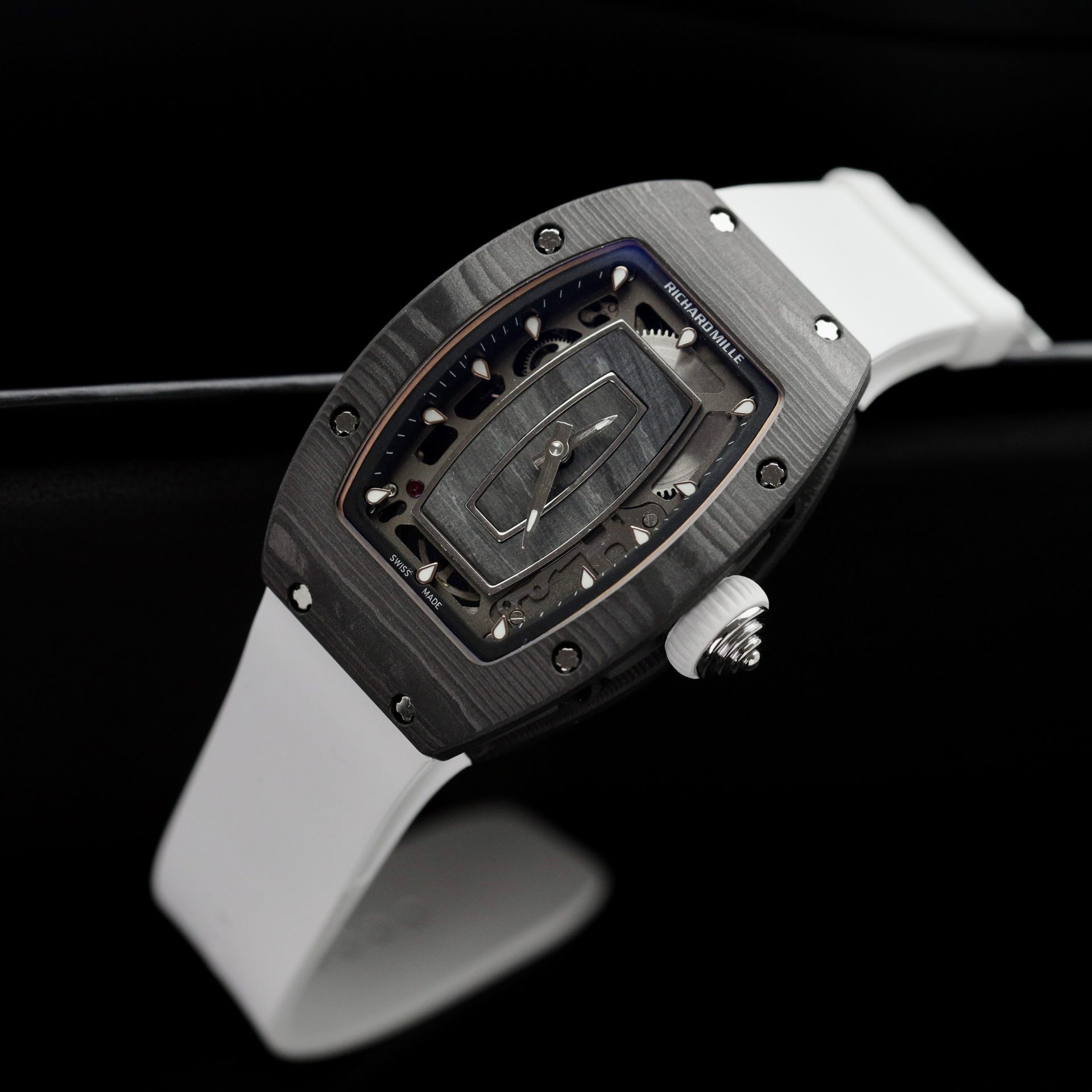 Richard Mille Replica 1:1 Watch RM07 Carbon White Rubber Strap Best Quality 36mm
