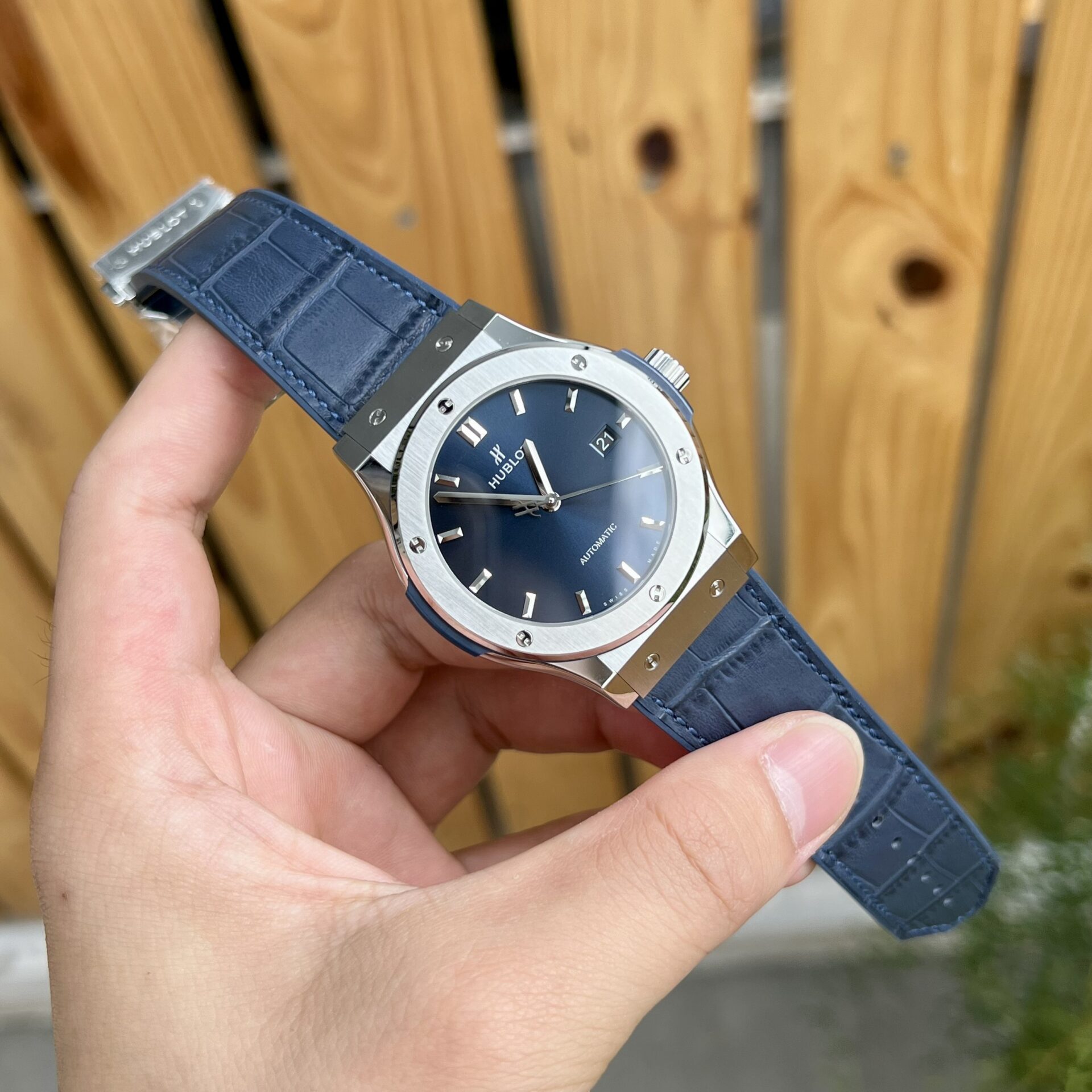 Hublot Replica 1:1 Watch Classic Fusion Titanium Blue Leather Strap JJF 42mm