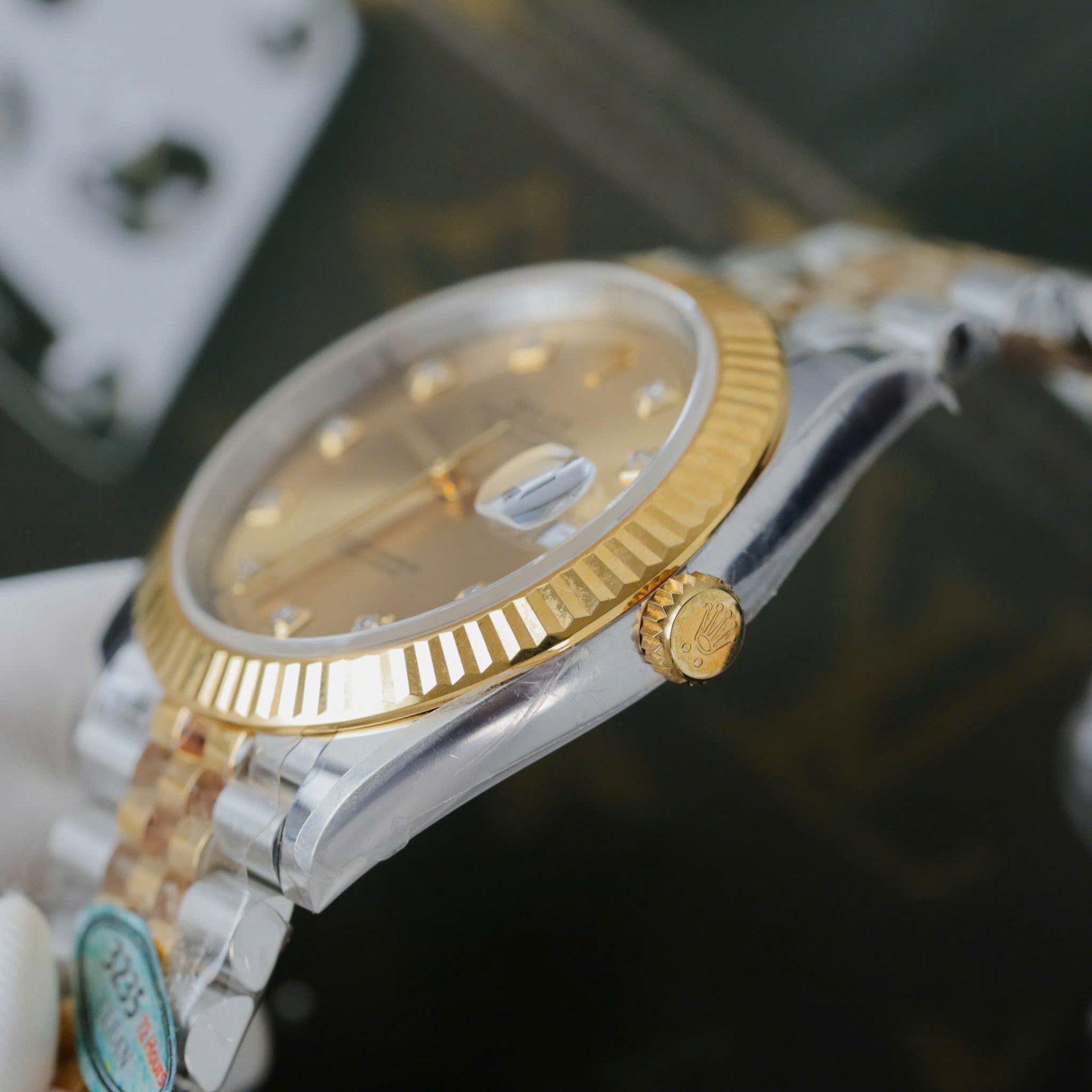Rolex DateJust Copies Watches Yellow Champagne Dial Moissanite Diamonds Clean Factory 41mm