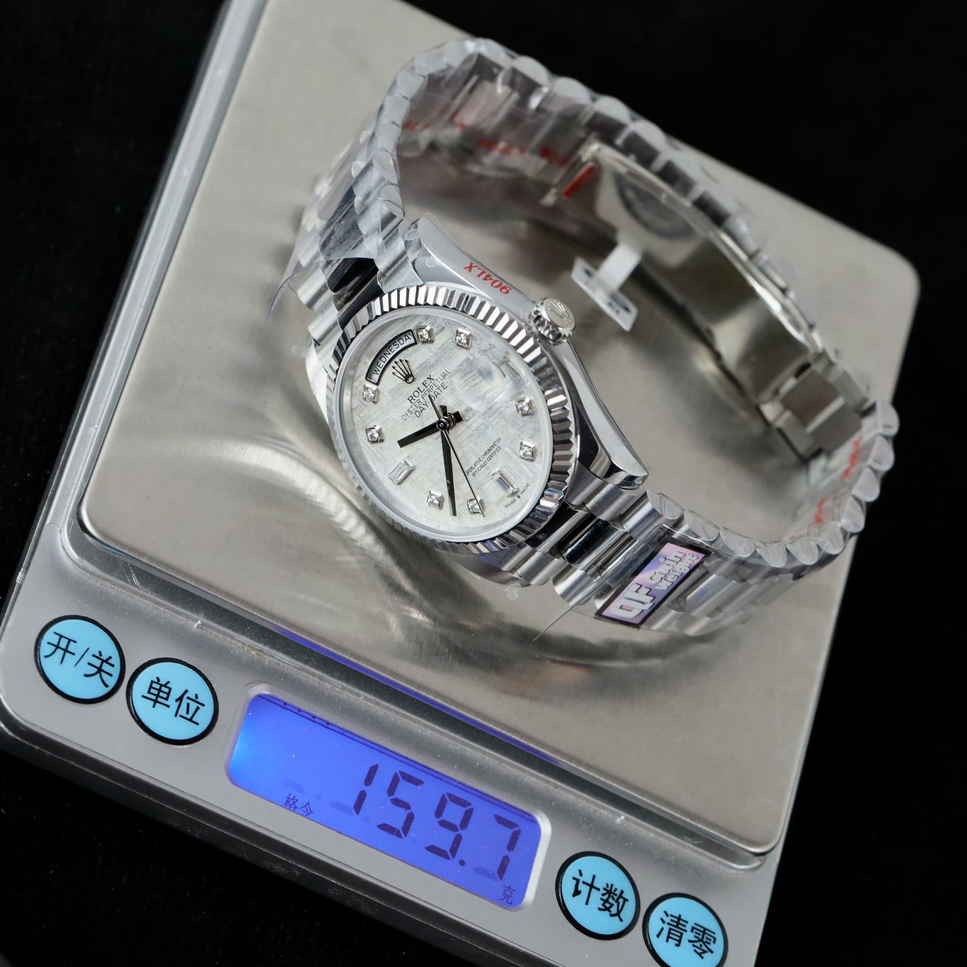 Rolex Day-Date Meteorite Dial Replica Watches Moissanite Diamonds Custom QF Factory 36mm
