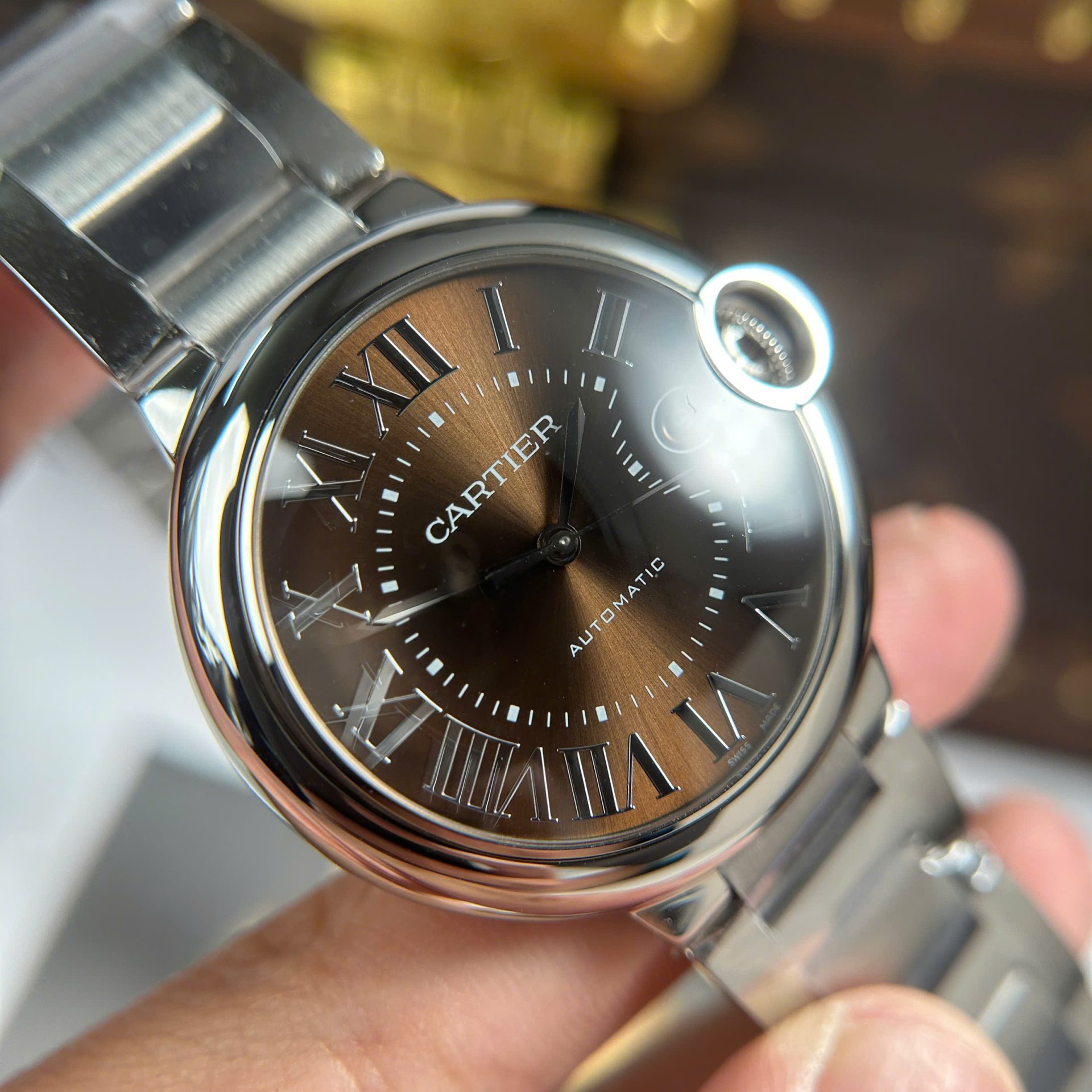 Cartier Ballon Bleu Luxury Imitation Watches Brown Dial Automatic Moevement AF Factory 40mm