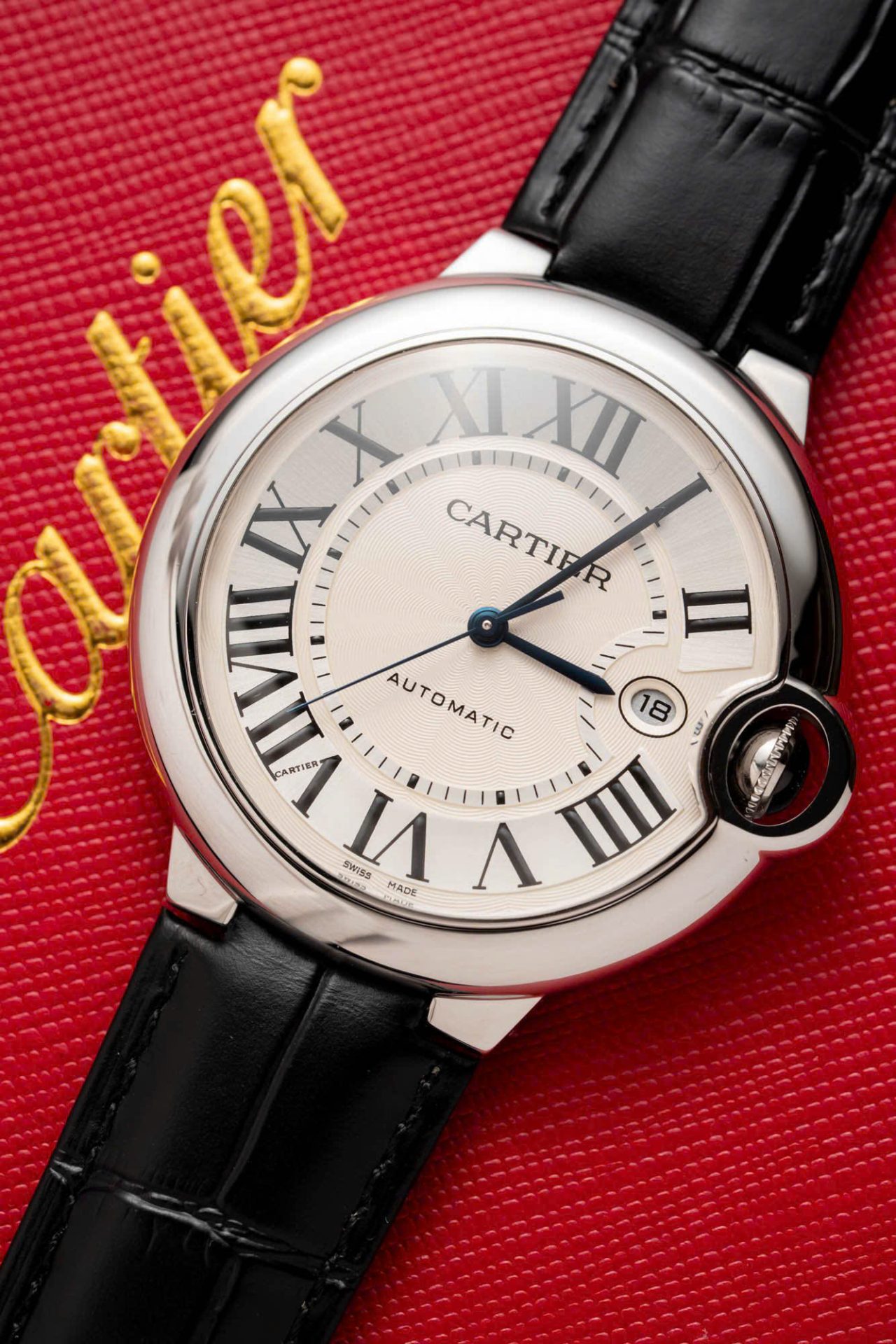 Cartier Replica Watch Ballon Bleu Men s White Dial Leather Strap 42mm