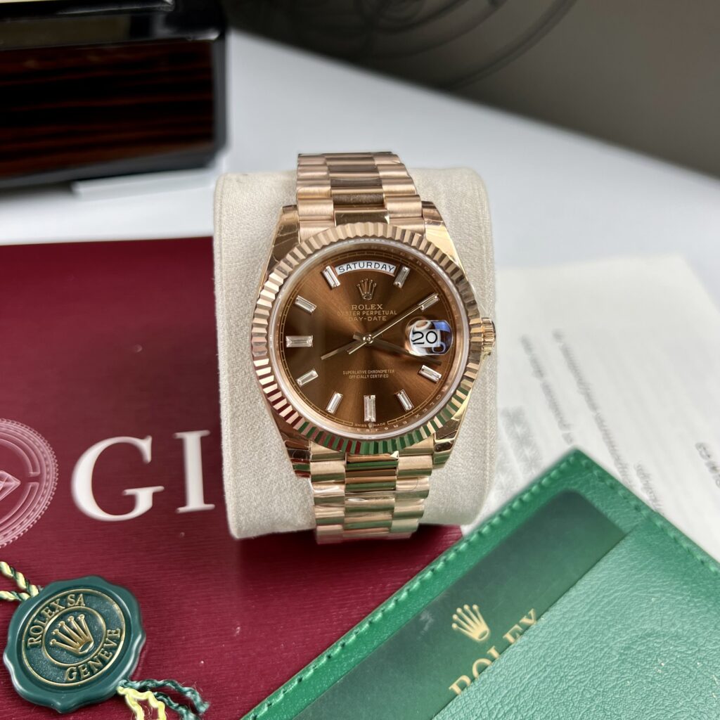 Rolex Replica 11 Watch Day-Date Chocolate Dial Diamond Numbers EW 40mm