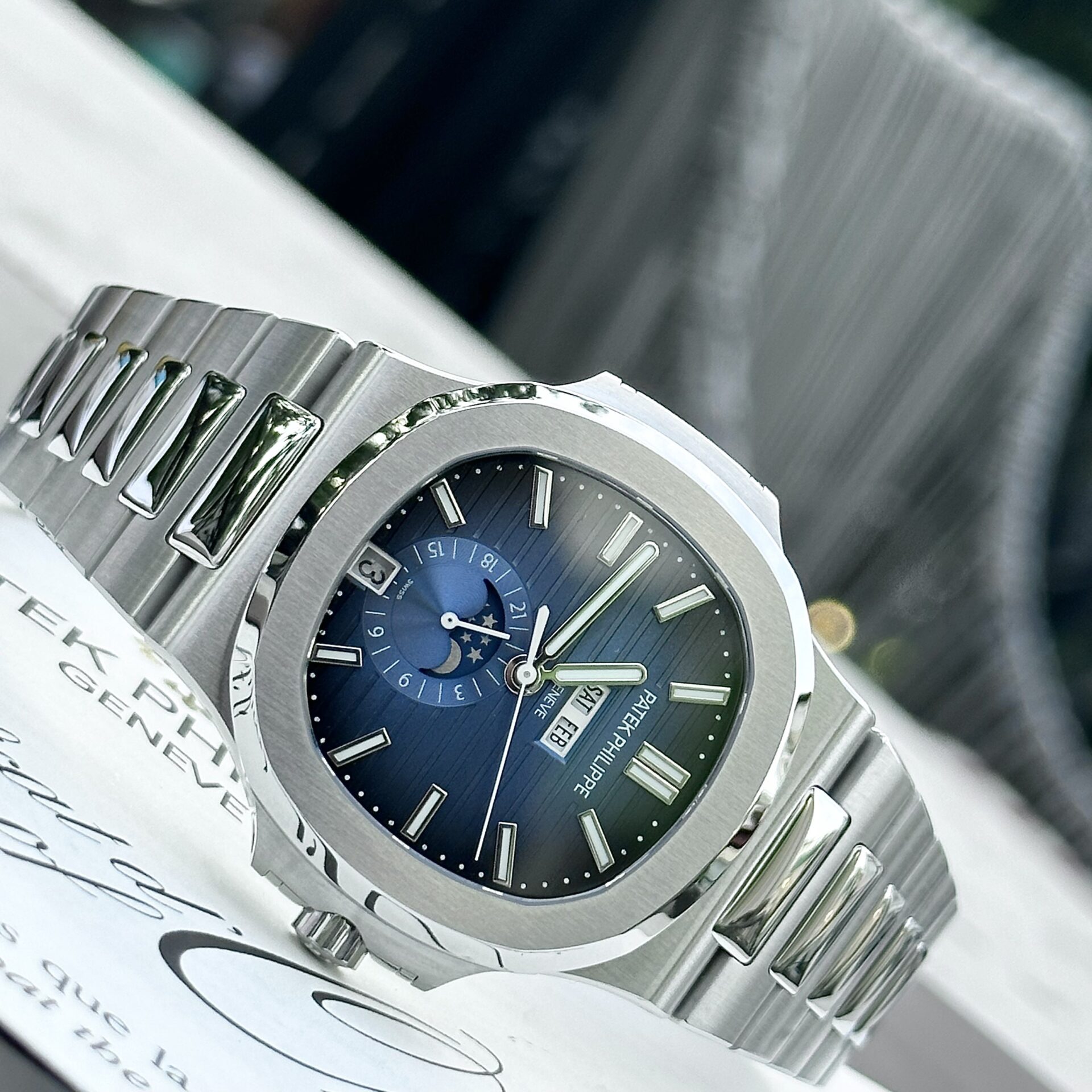 Patek Philippe Nautilus 5726 Replica 1:1 Watch Blue Dial Metal Strap PPF Factory 40.5mm