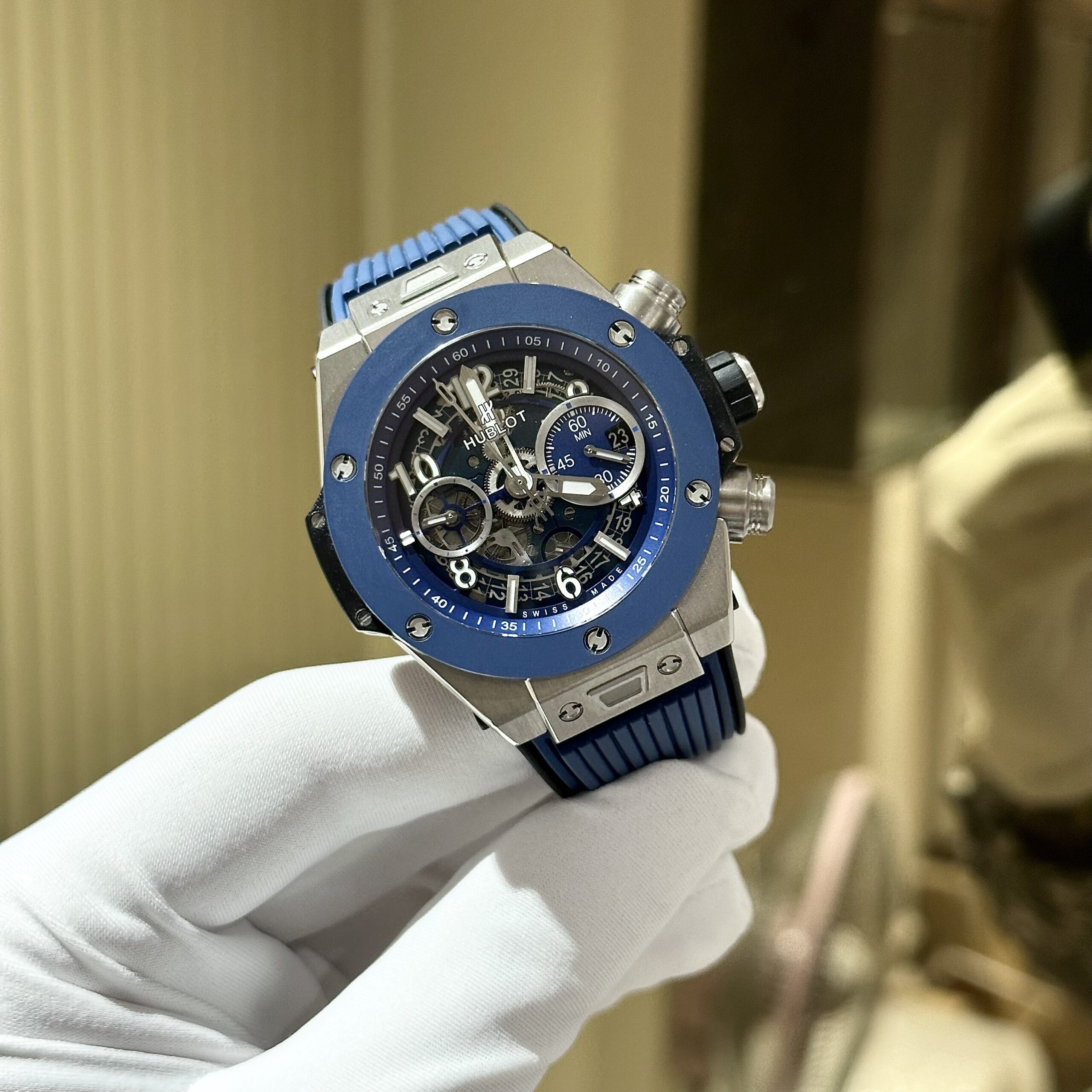 Hublot Replica Watch Big Bang Unico Blue Rubber Strap Factory BBF 44mm