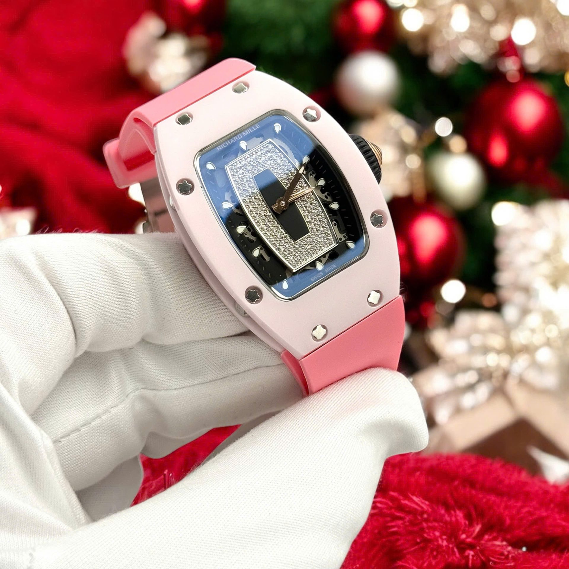 Richard Mille Luxury Fake Watches RM07-01 Pink Rubber Strap Automatic Movement 36mm