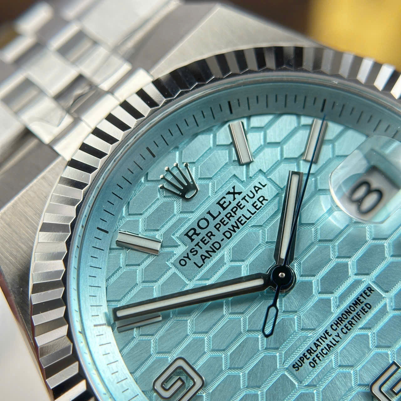 Rolex Land-Dweller 127336 Ice Blue   Honeycomb Motif Dial Best Fake Watches 40mm