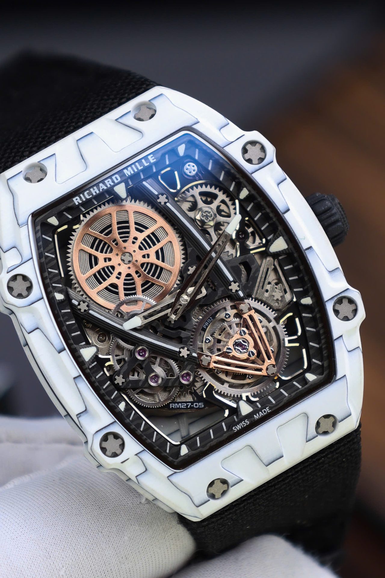 Richard Mille Replica Watches RM27-05 Rafael Nadal White Carbon 37.25×47.25mm