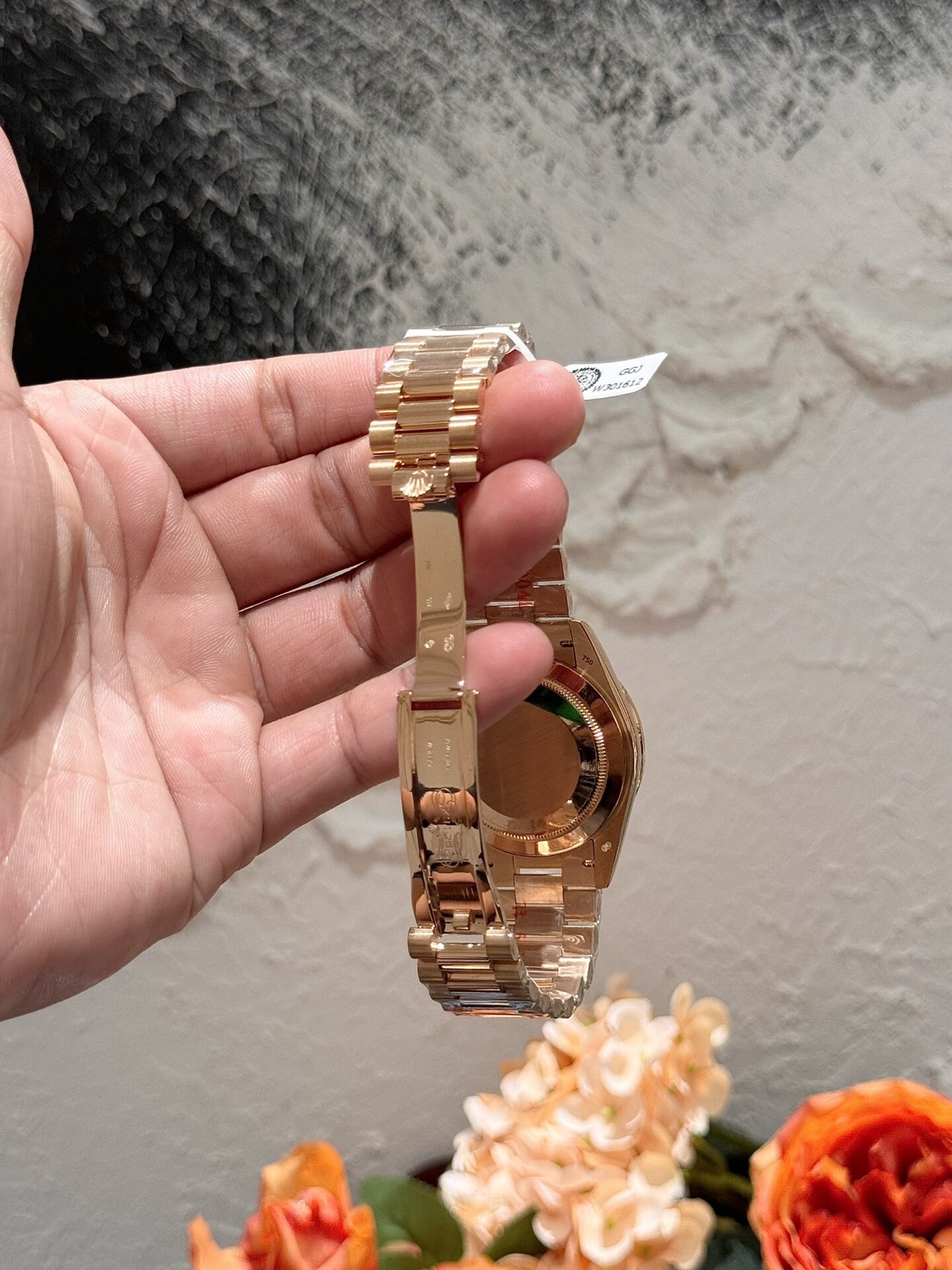 Rolex Replica Watch Day-Date Moissanite Ruby Baguette Red 18K Gold Wrapped 40mm