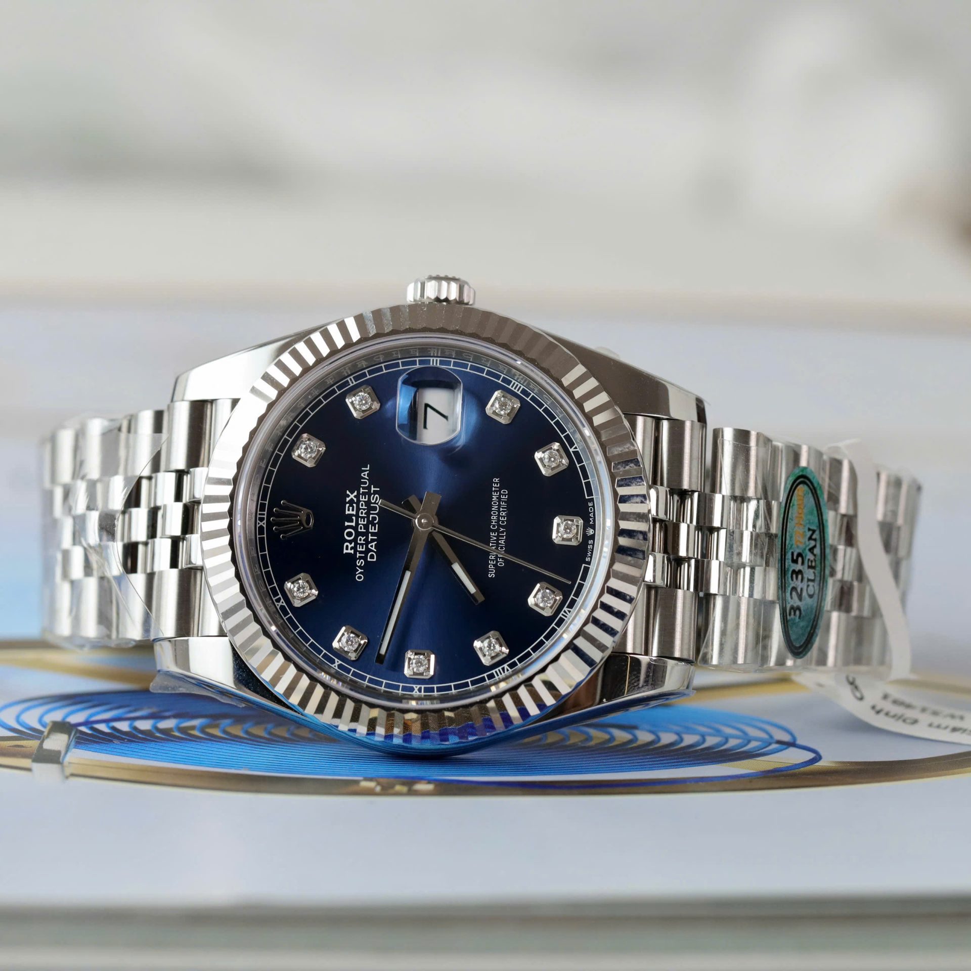 Rolex DateJust Knock Off Watches Blue Dial Moissanite Diamonds Clean Factory 41mm