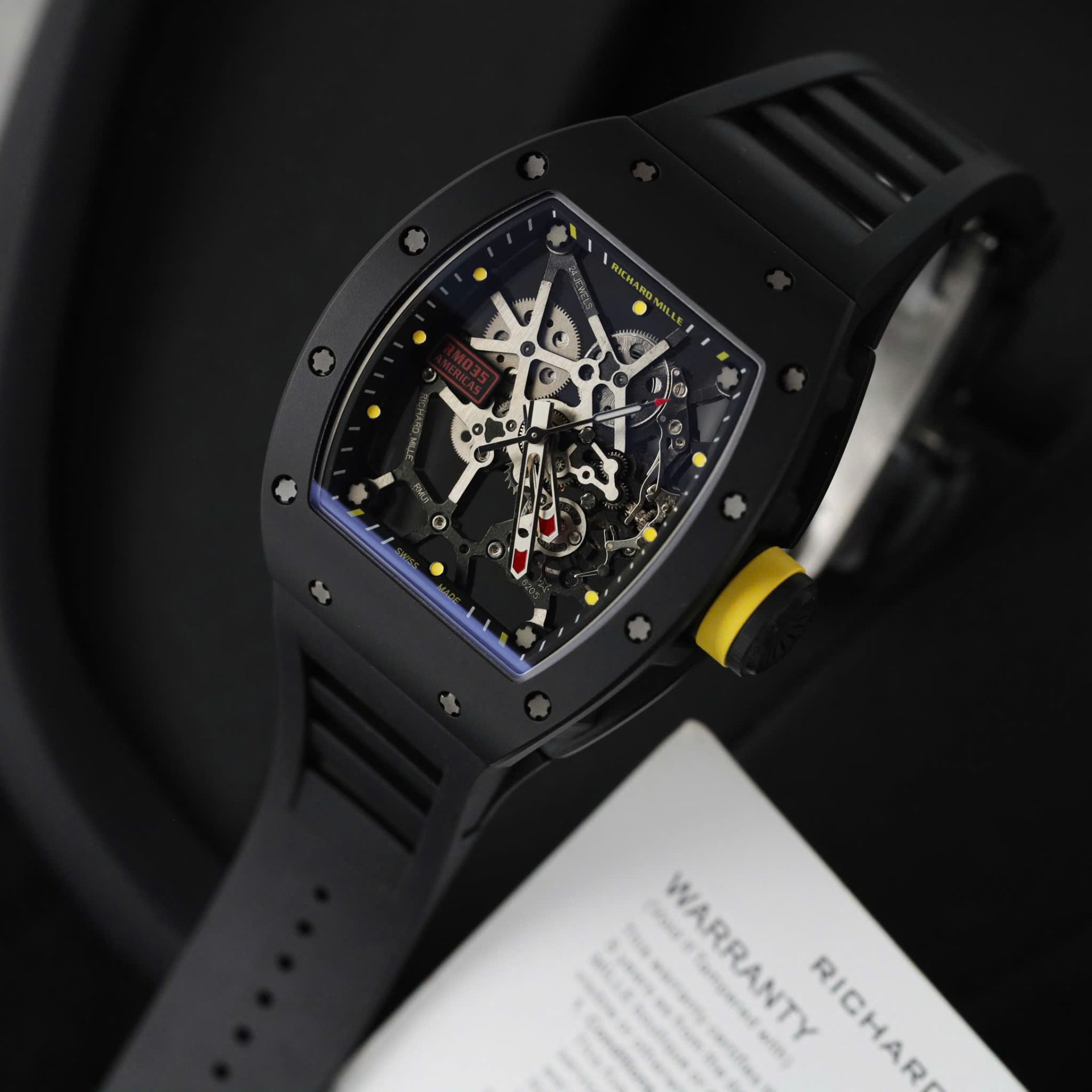 Richard Mille RM035 Americas Toro Fake Watches Black Ceramic Rubber Strap ZF Factory 40x48mm