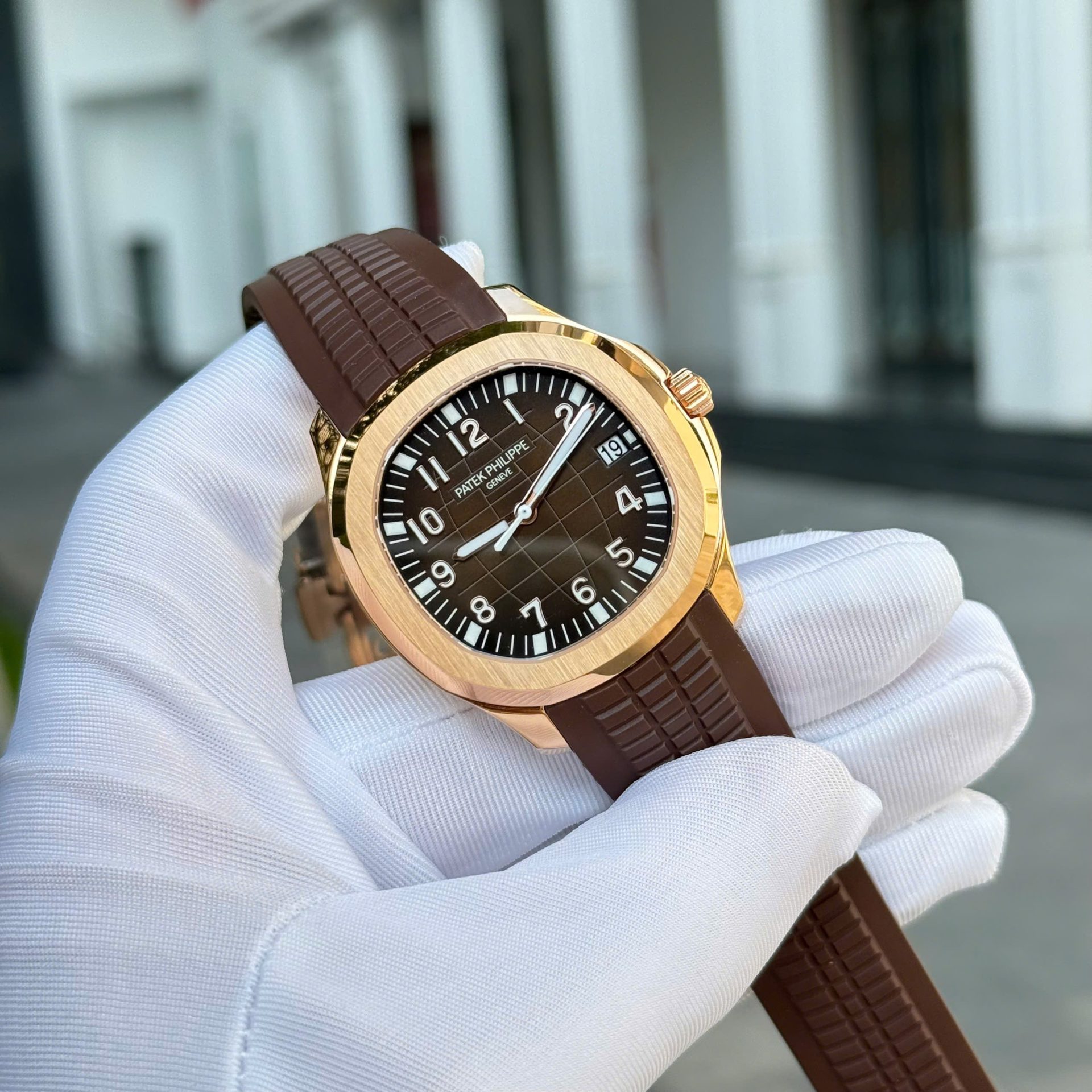 Patek Philippe Aquanaut 5167 Rose Gold Fake Watches Brown Dial Rubber Strap Custom BBF Factory 40mm