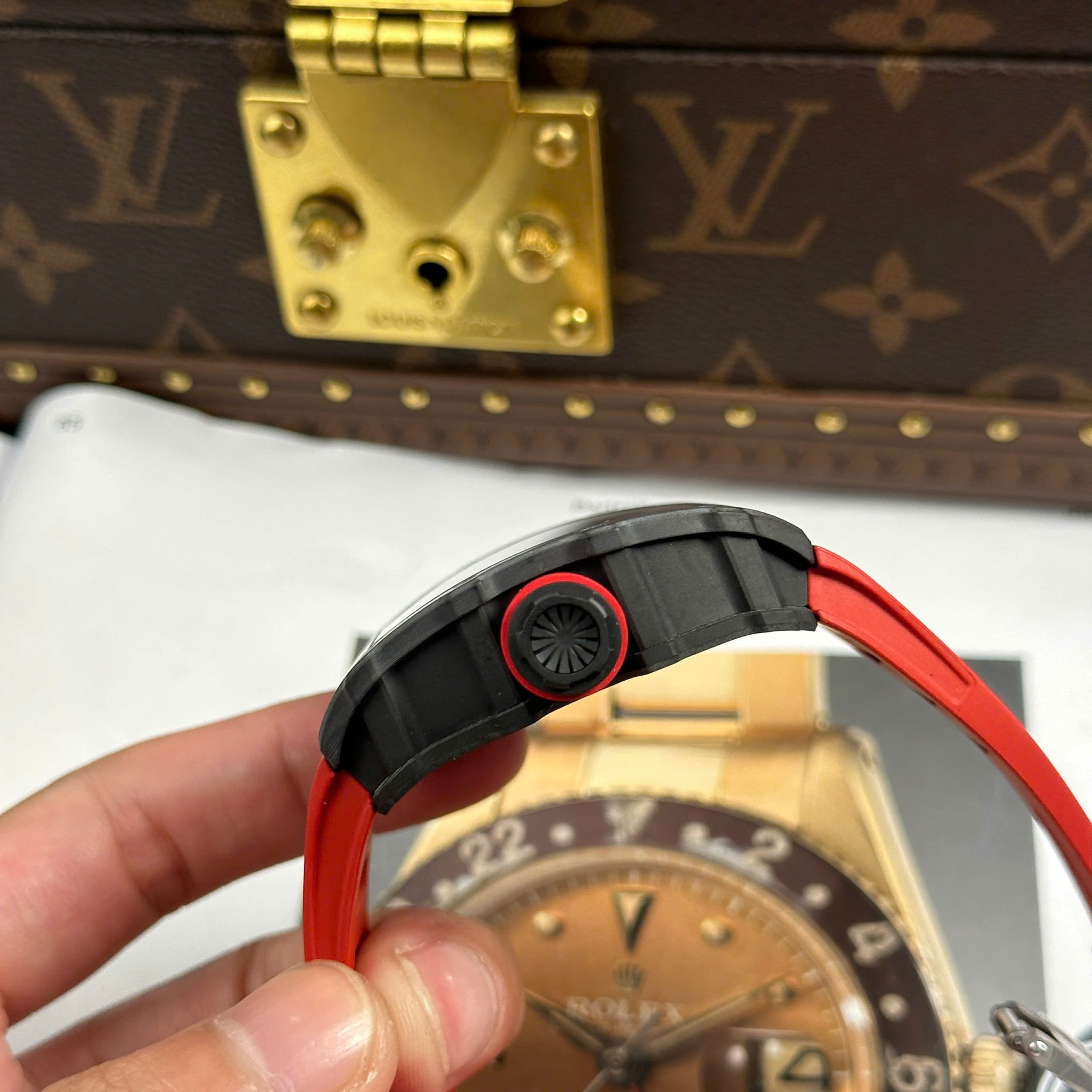 Richard Mille RM35-01 Rafael Nadal Carbon NTPT Copies Watches Red Rubber Strap ZF Factory 49,9x43mm