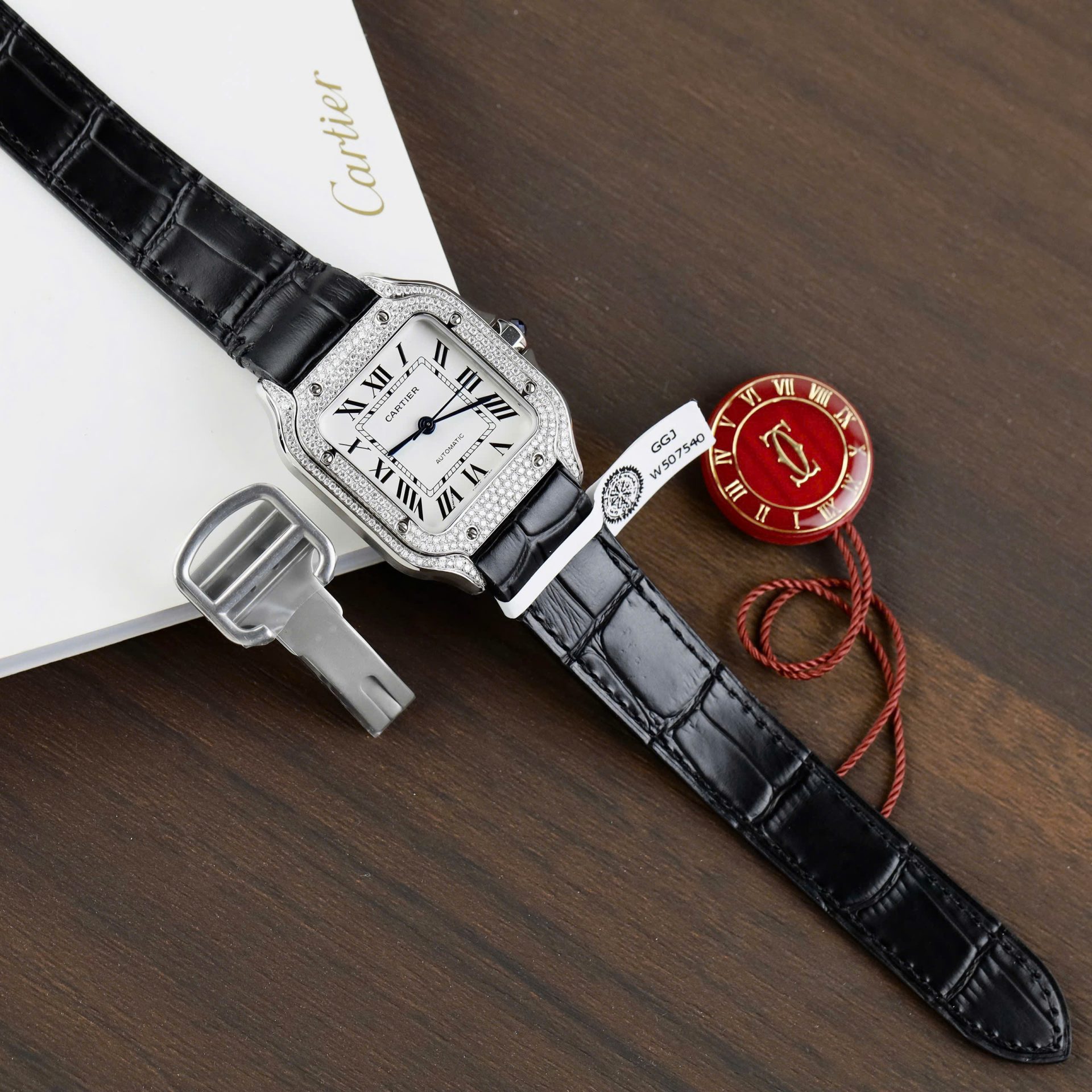 Cartier Santos Women’s White Dial Copies Watches Moissanite Diamonds Custom BV Factory 35.2mm