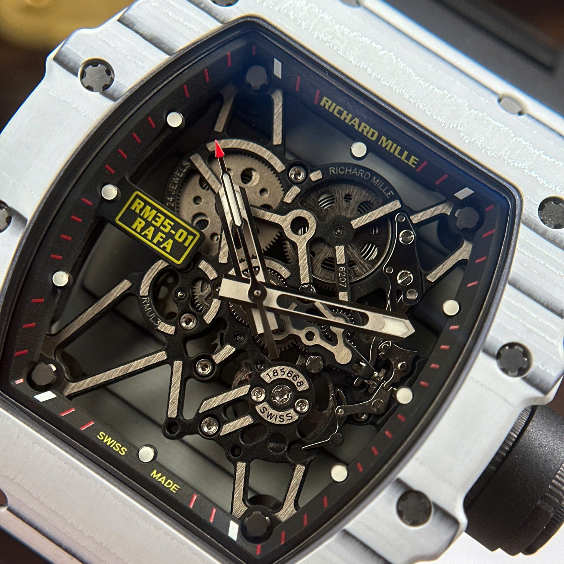 Richard Mille RM35-01 Rafael Nadal Replica Watches White Carbon NTPT ZF Factory 49,9x43mm