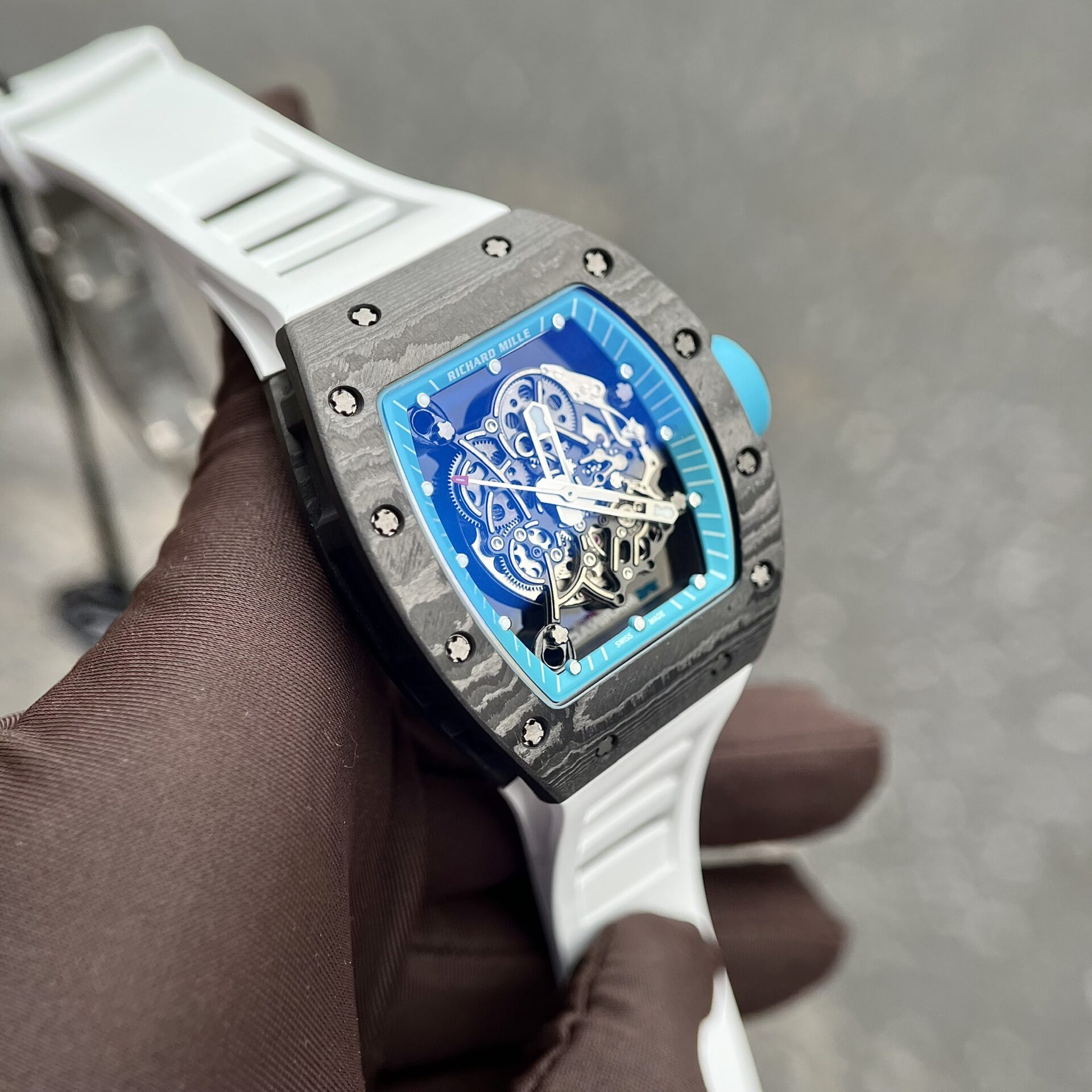 Richard Mille RM055 Full Carbon White Rubber Strap Replica 1:1 Watch 45mm