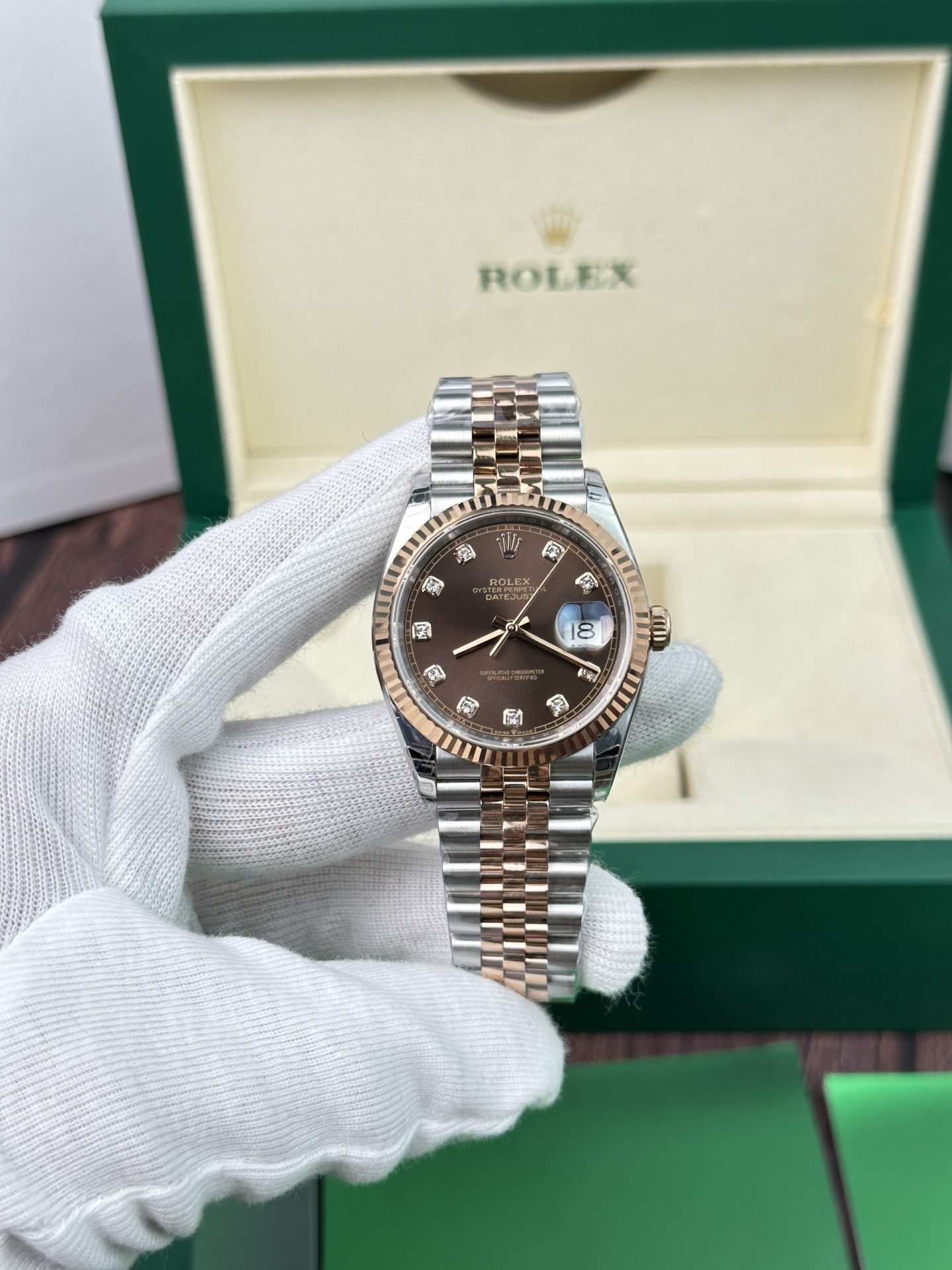 Rolex Replica 11 Watch Datejust Rose Gold Plated Chocolate Dial EW Factory 36mm