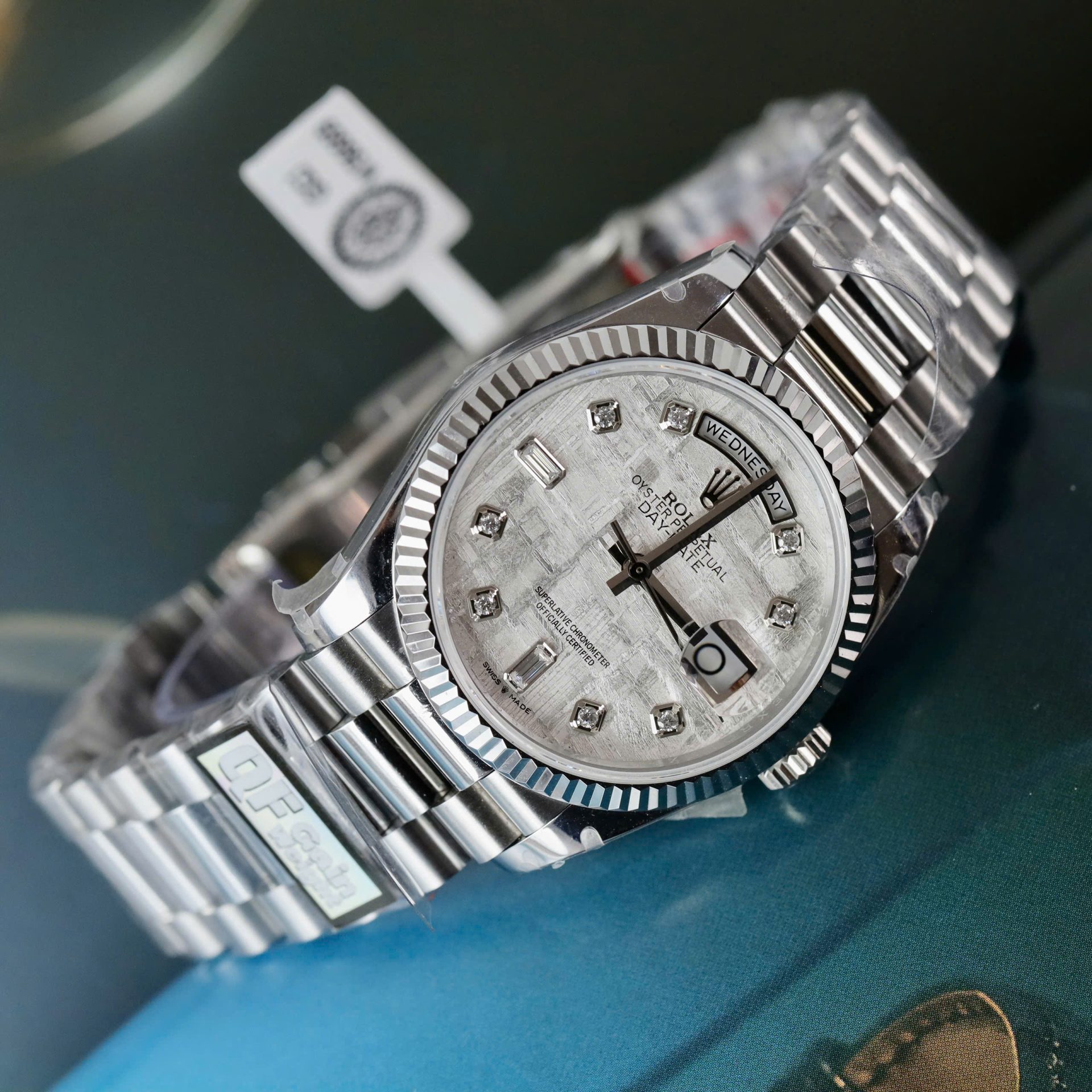 Rolex Day-Date Meteorite Dial Replica Watches Moissanite Diamonds Custom QF Factory 36mm
