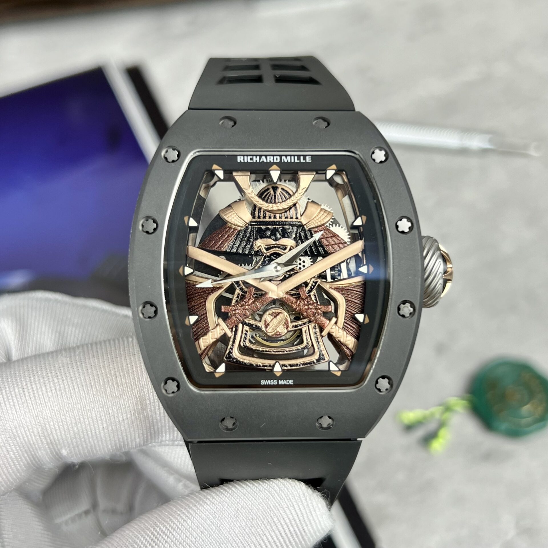 Richard Mille RM47 Best Replica Watch Black Rubber Strap Samurai Dial 42.7mm