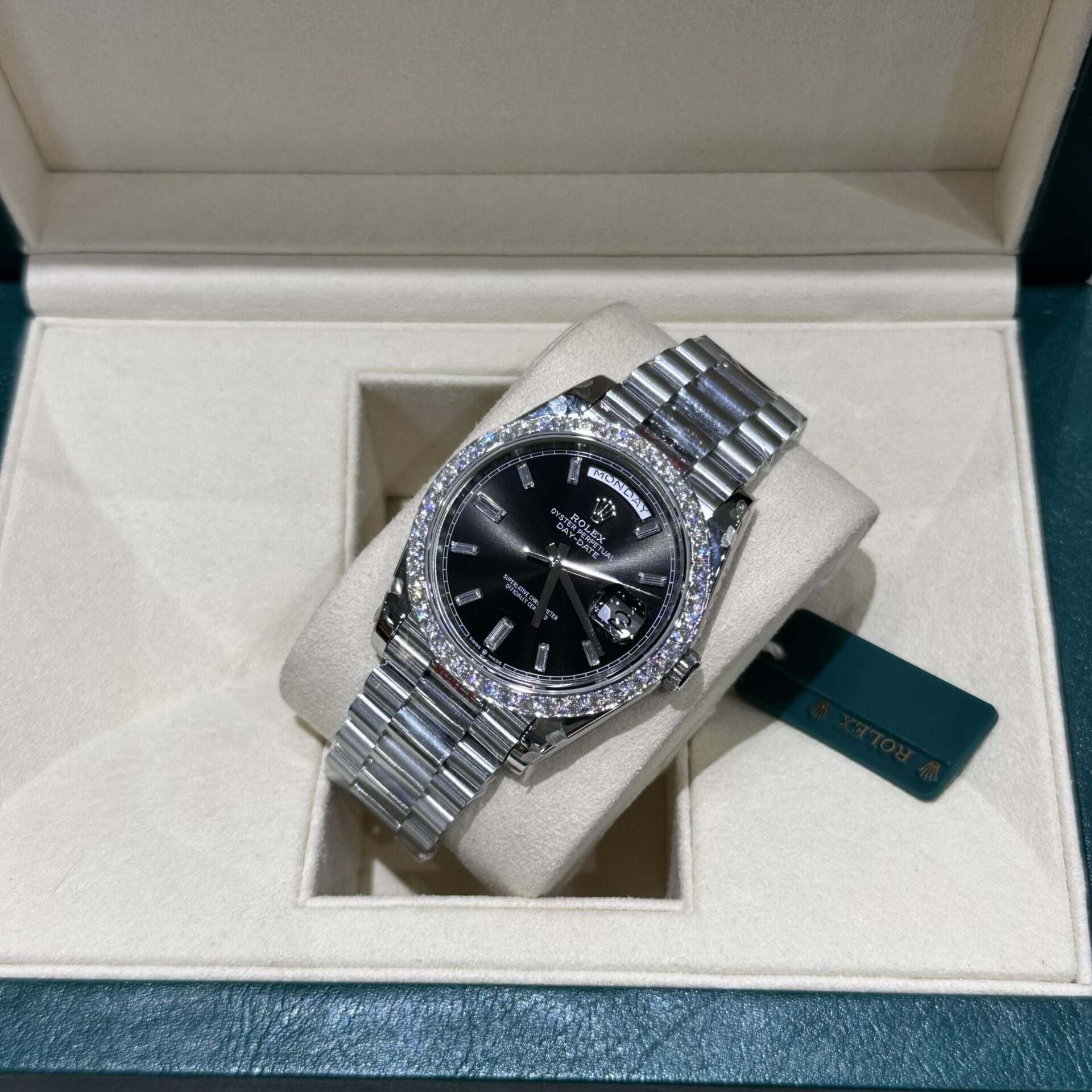 Rolex Replica Watch Day-Date 228236 Moissanite Diamond Black Dial 168gram GM V3 40mm