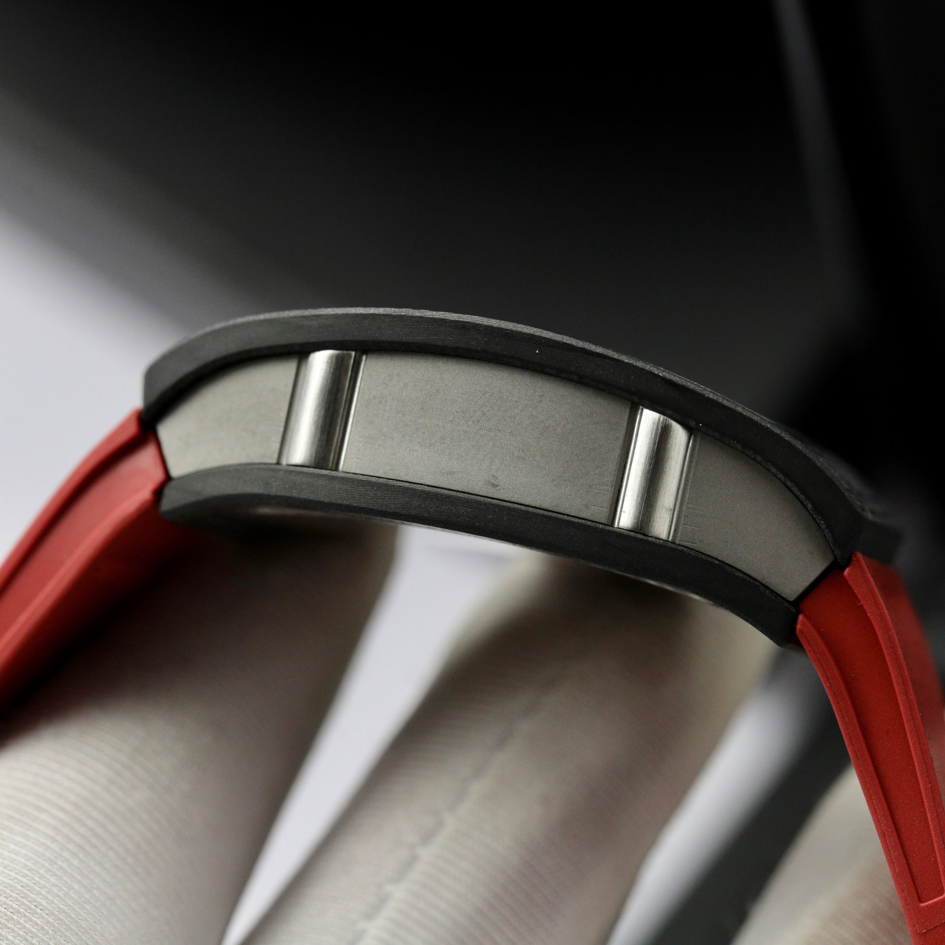 Richard Mille Replica 1:1 Watch RM07 Carbon Black Red Rubber Strap 36mm