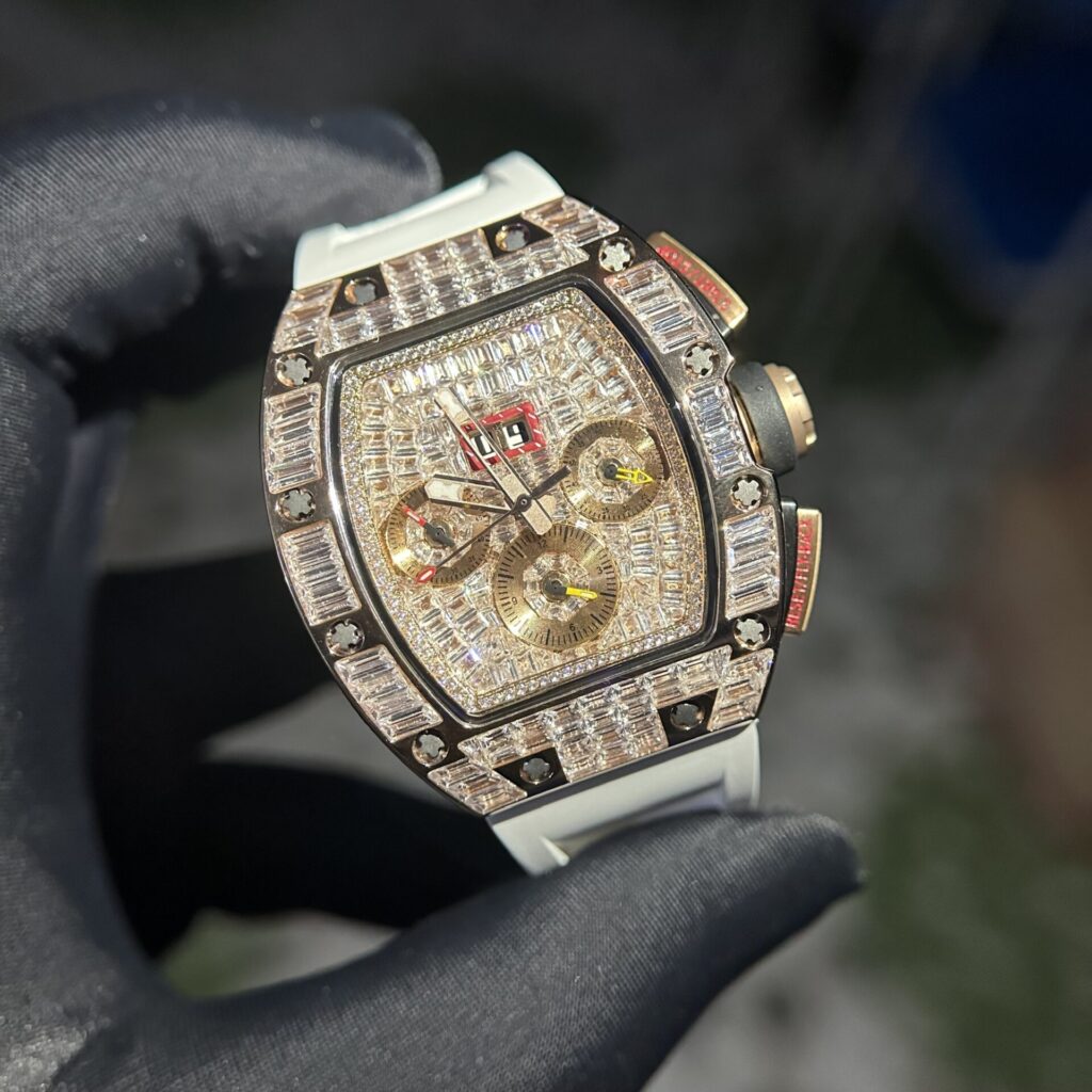 Richard Mille Replica 1:1 Watch RM011 With Full Diamond Rubber Strap 44mm