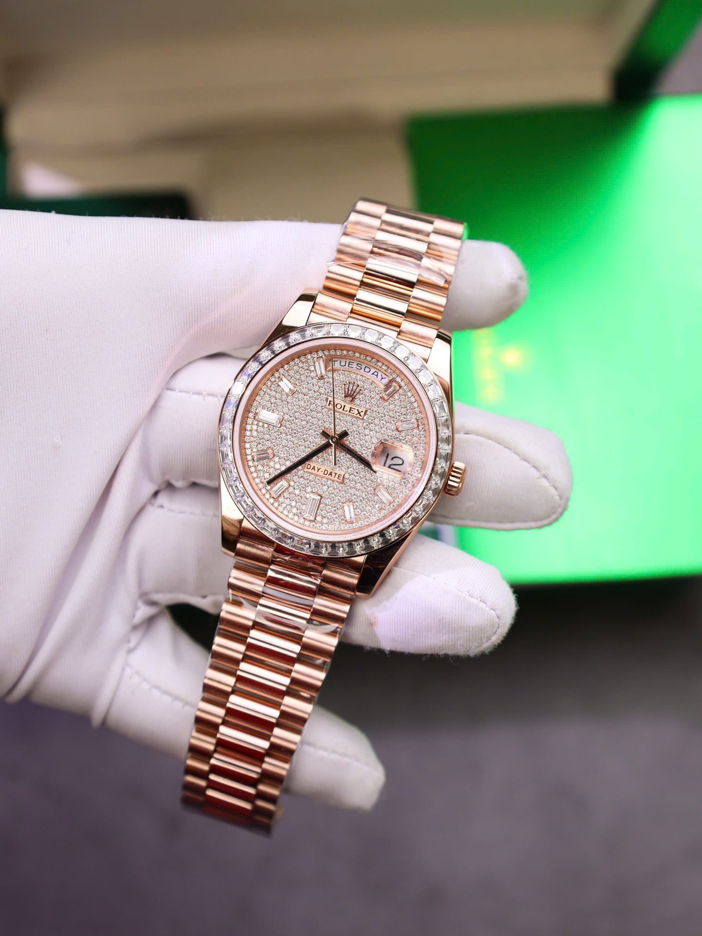 Rolex Best Copies Watches Day-Date Custom Diamonds Moissanite + Gold Wrapped GMF 40mm